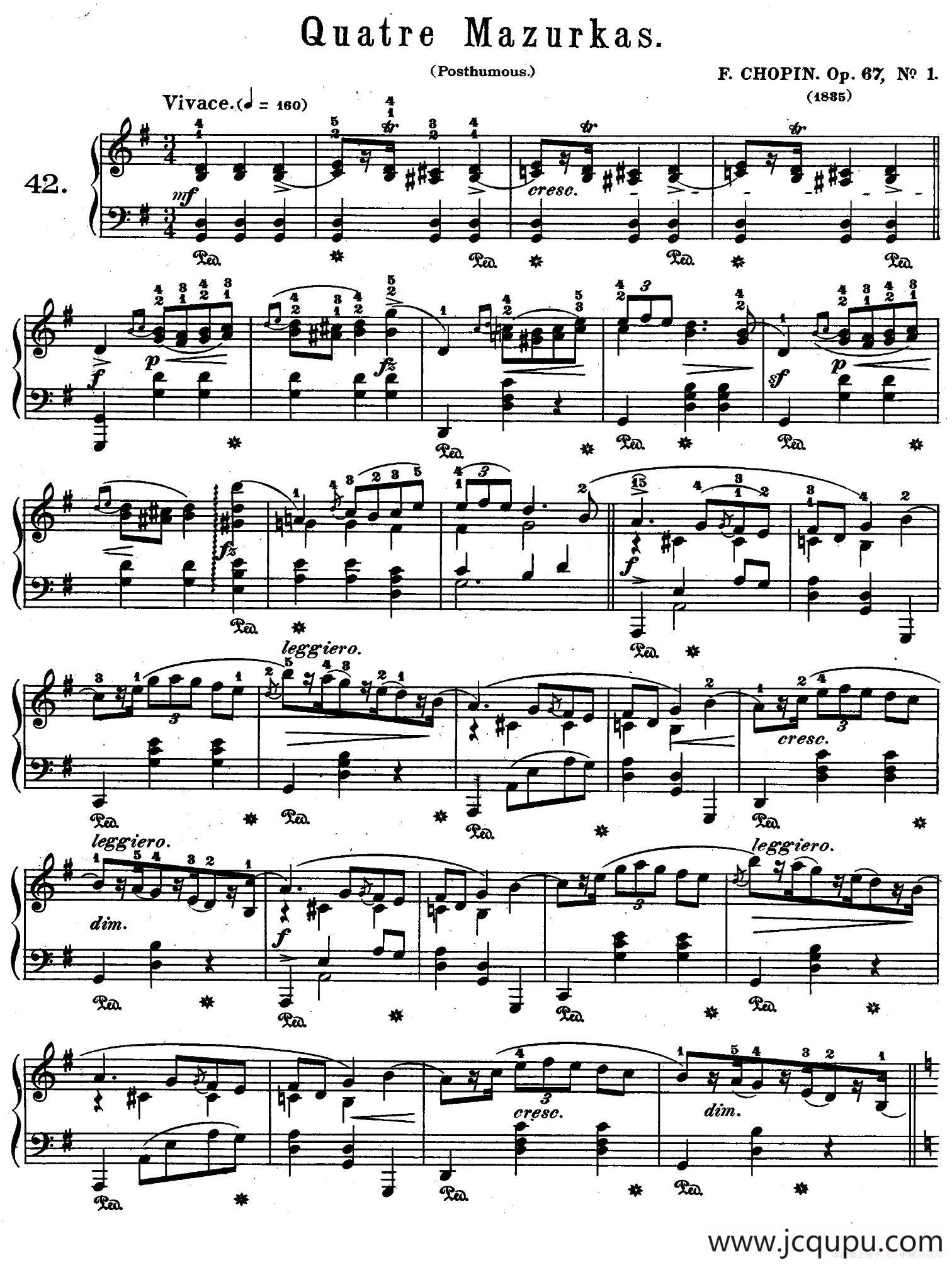 Quatre Mazurkas Op.67 Op.1（4首玛祖卡舞曲·1）简谱