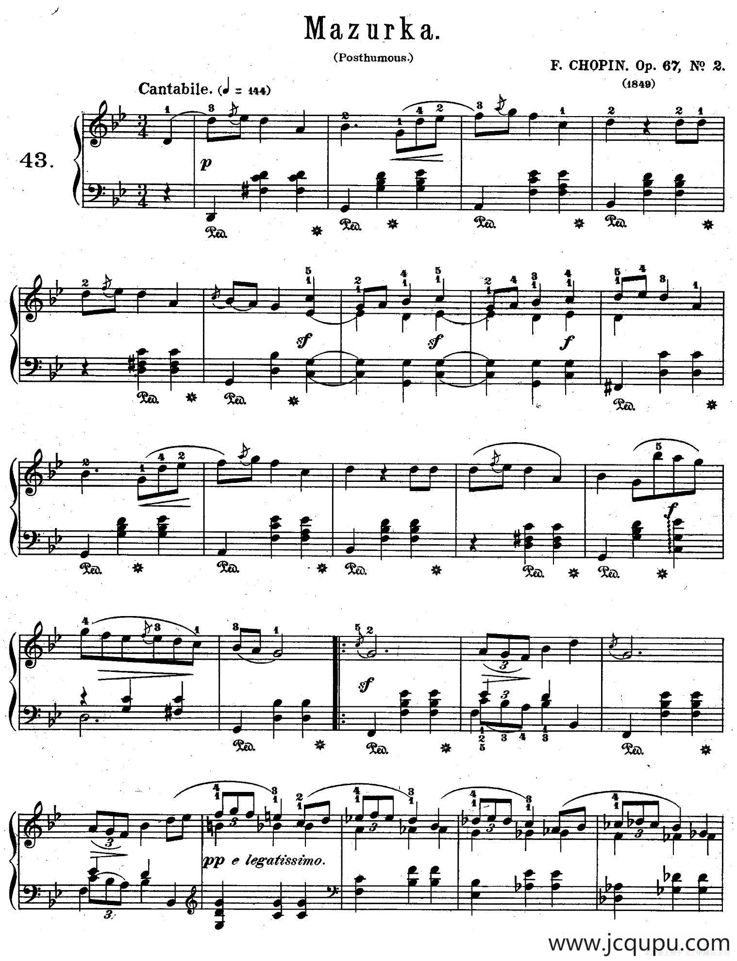 Quatre Mazurkas Op.67 Op.2（4首玛祖卡舞曲·2）简谱