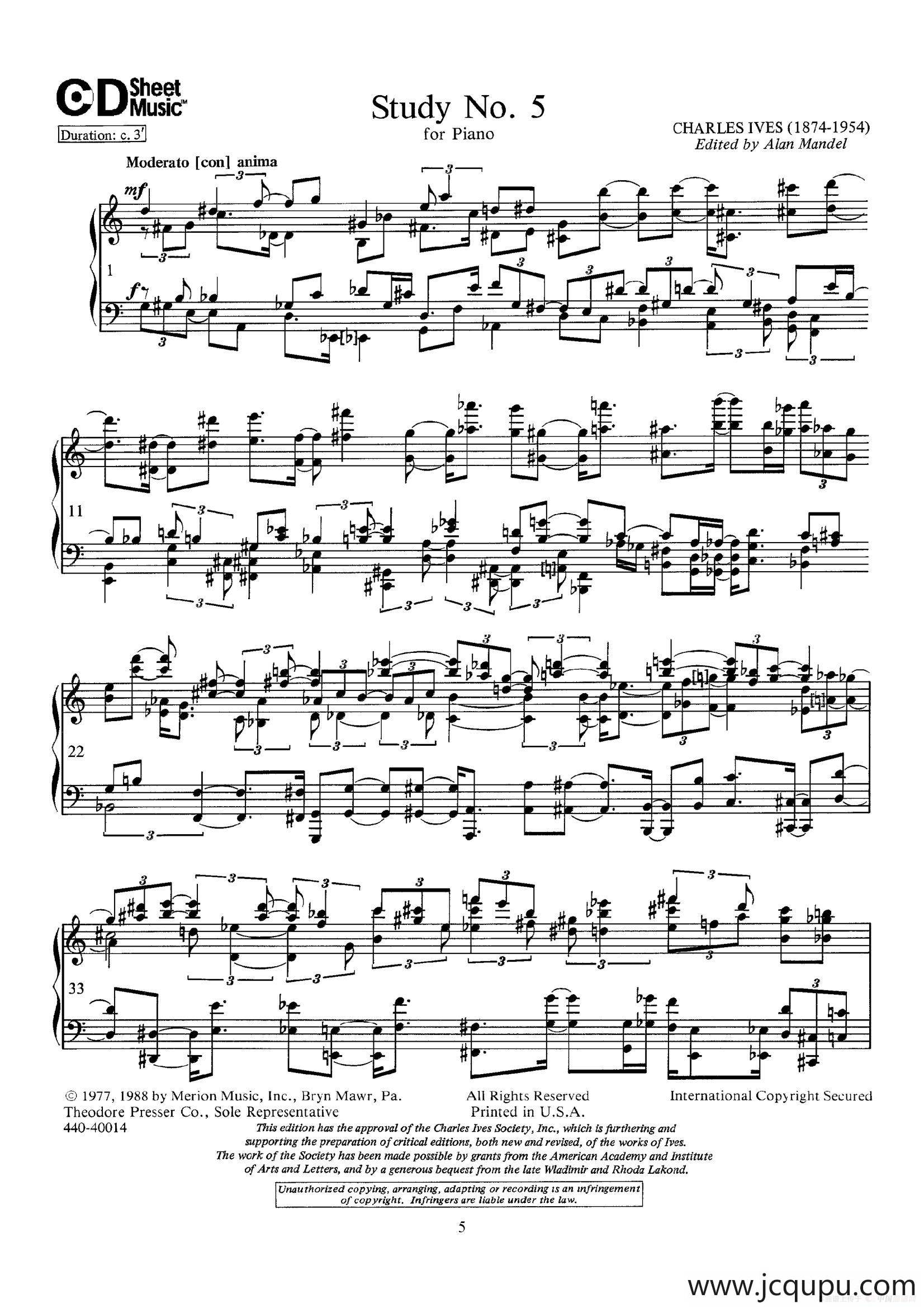 Study No.5（第五号练习曲）简谱