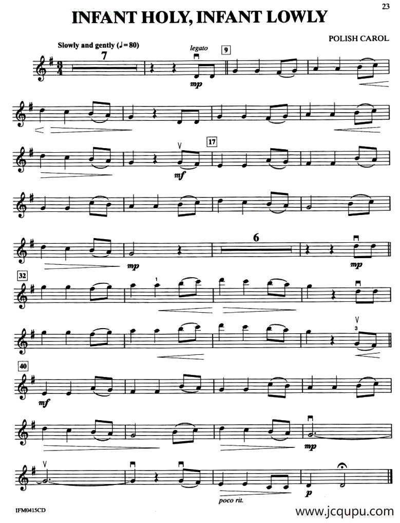 INFANT HOLY, INFANT LOWLY（小提琴分谱）简谱