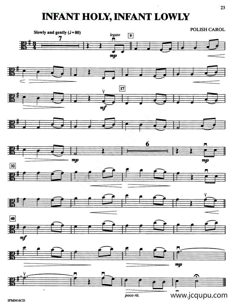 INFANT HOLY, INFANT LOWLY（中提琴分谱）简谱