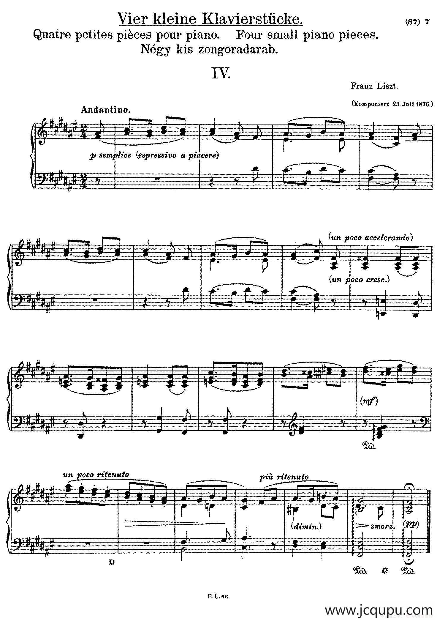 5 Klavierstücke S.192（5首钢琴小品·Ⅳ）简谱