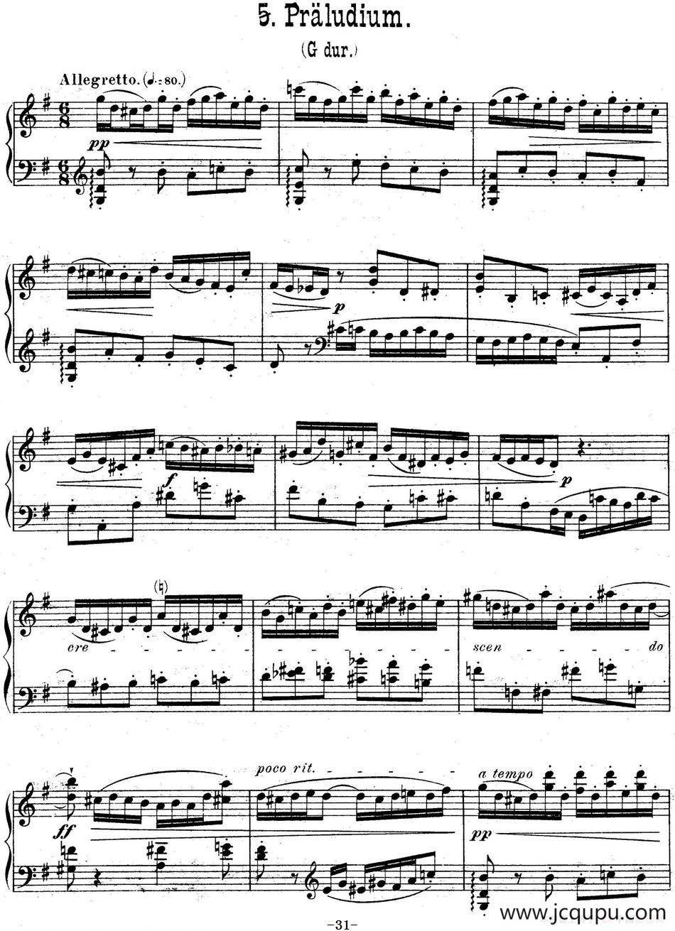 6 Preludes and Fugues Op.99（6首前奏曲与赋格·5）简谱