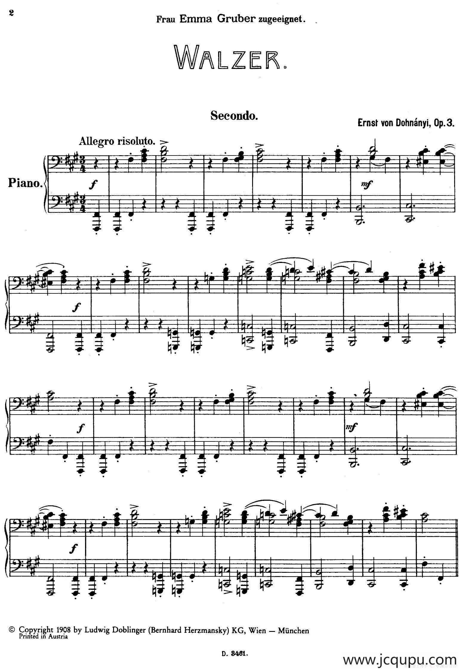 Walzer Op.3 - 4 hands（圆舞曲·四手联弹）简谱