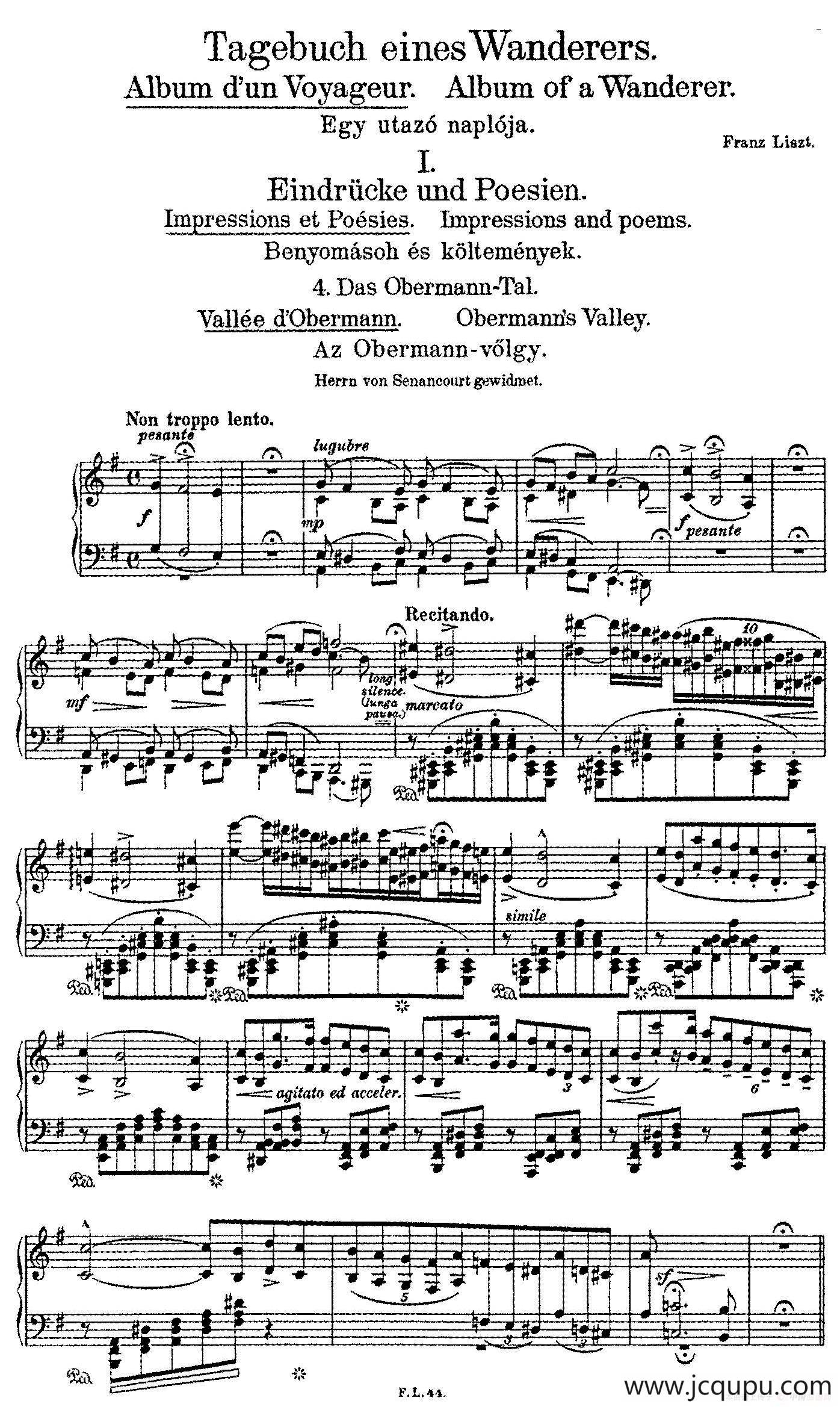 Album d'un Voyageur S.156（旅行者札记·第一册）（印象与诗篇·4. 日内瓦的钟声 Les cloches de G*****）简谱