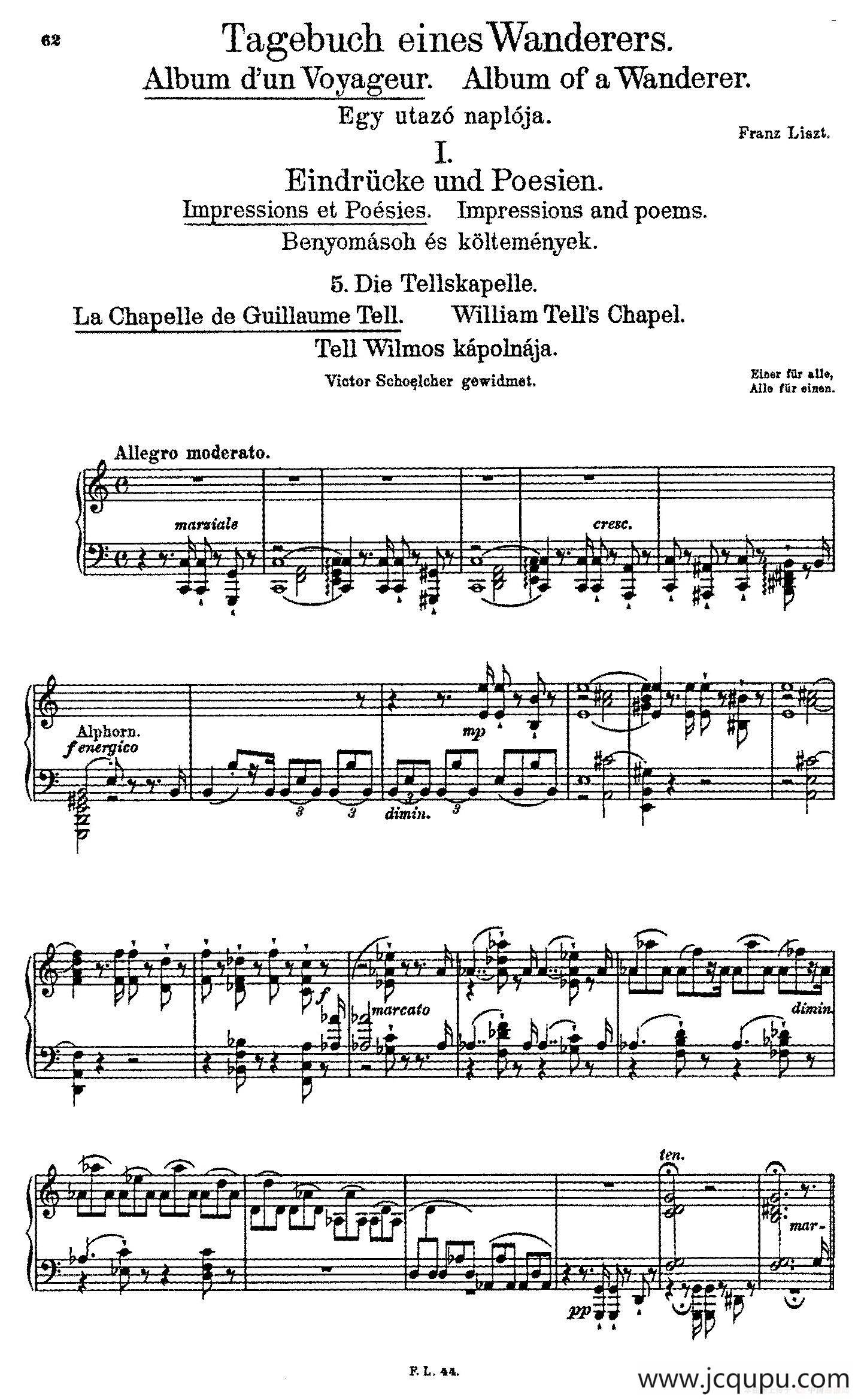 Album d'un Voyageur S.156（旅行者札记·第一册）（印象与诗篇·5. 奥伯曼山谷 Vallee d'Obermann）简谱