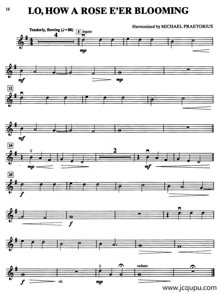 LO,HOW A ROSE E'ER BLOOMING（小提琴分谱）简谱