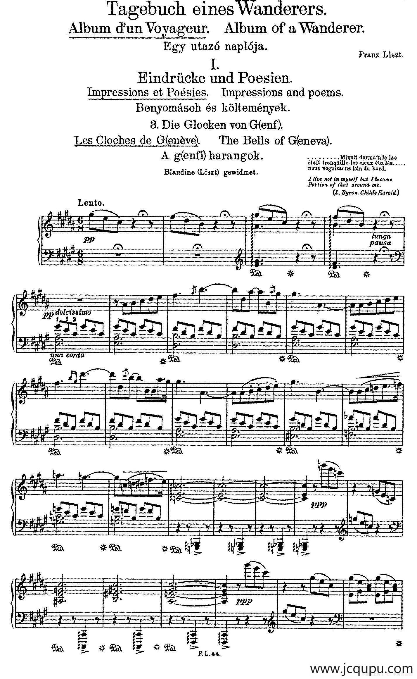 Album d'un Voyageur S.156（旅行者札记·第一册）（印象与诗篇·3. 在泉水边 Au bord d'une source）简谱