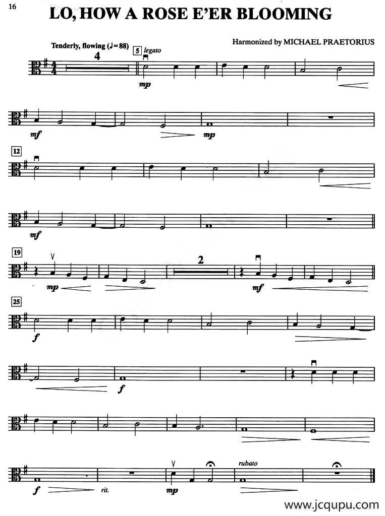 LO,HOW A ROSE E'ER BLOOMING（中提琴分谱）简谱