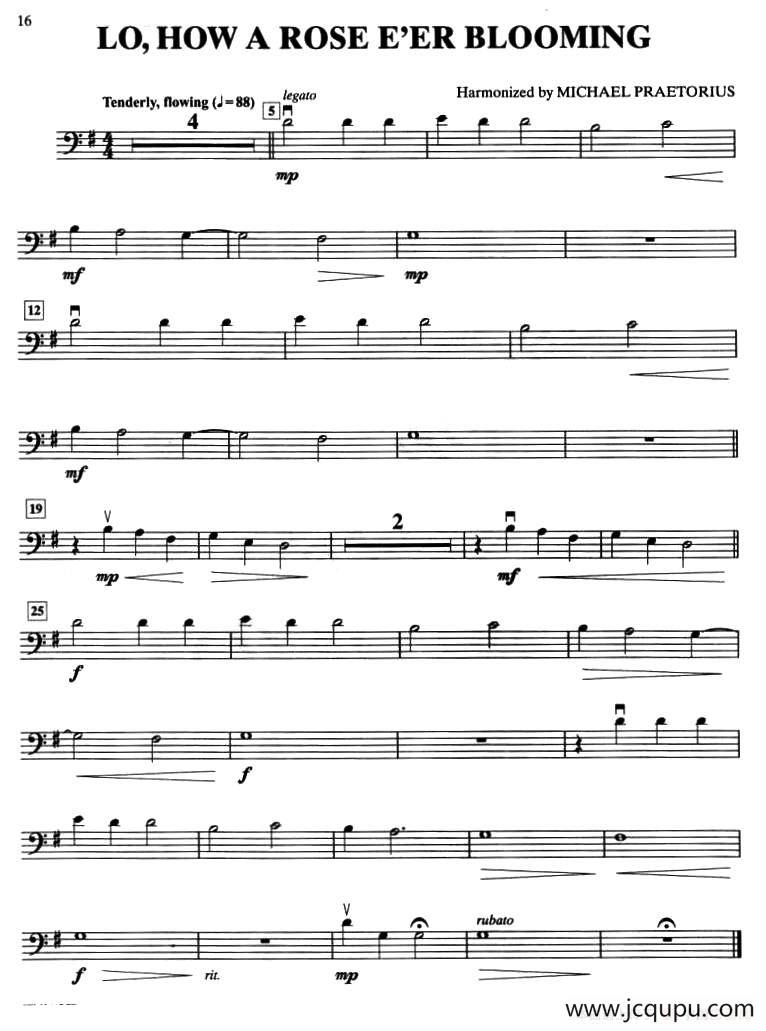 LO,HOW A ROSE E'ER BLOOMING（大提琴分谱）简谱