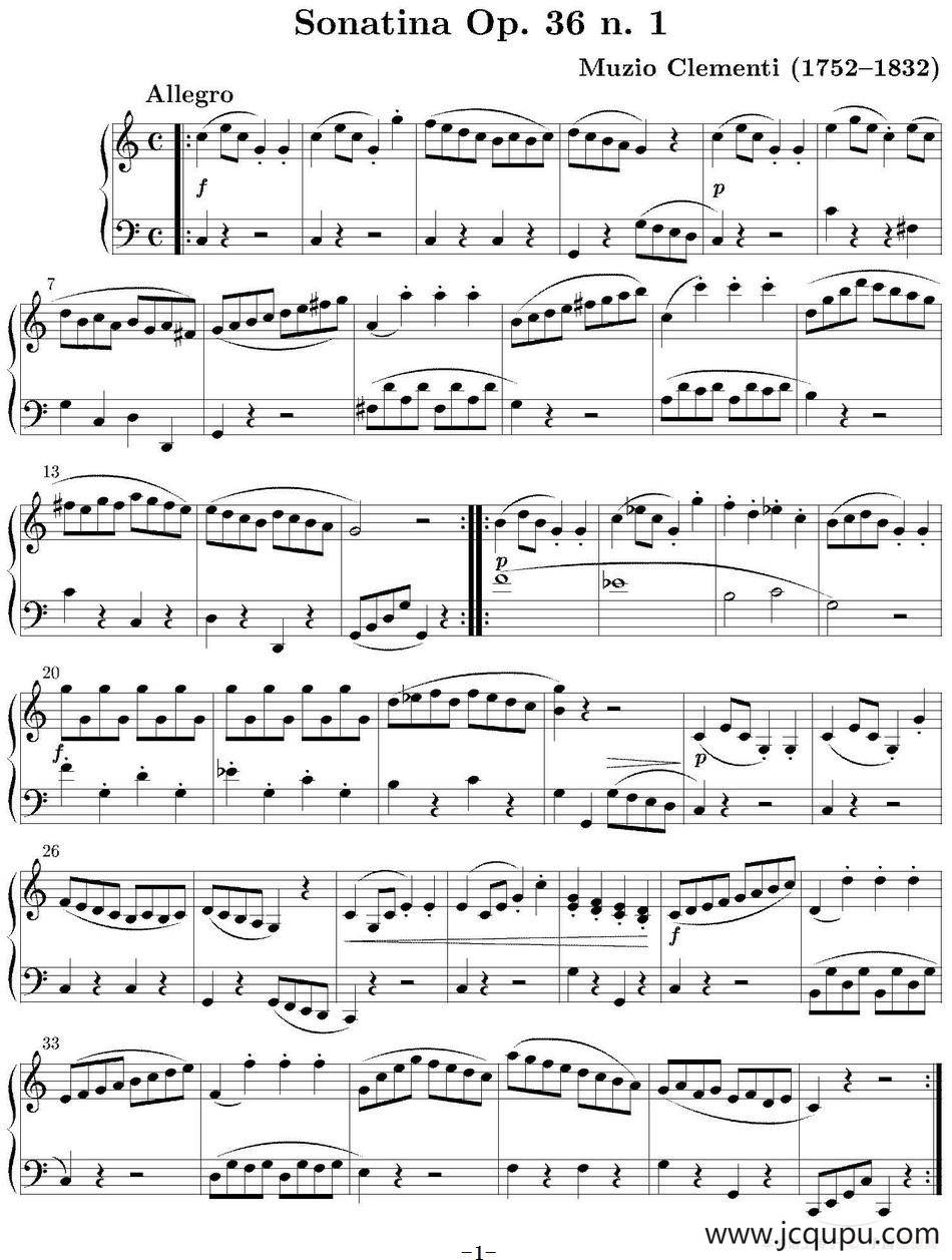 6 Sonatinas Op.36（6首钢琴小奏鸣曲-1）简谱