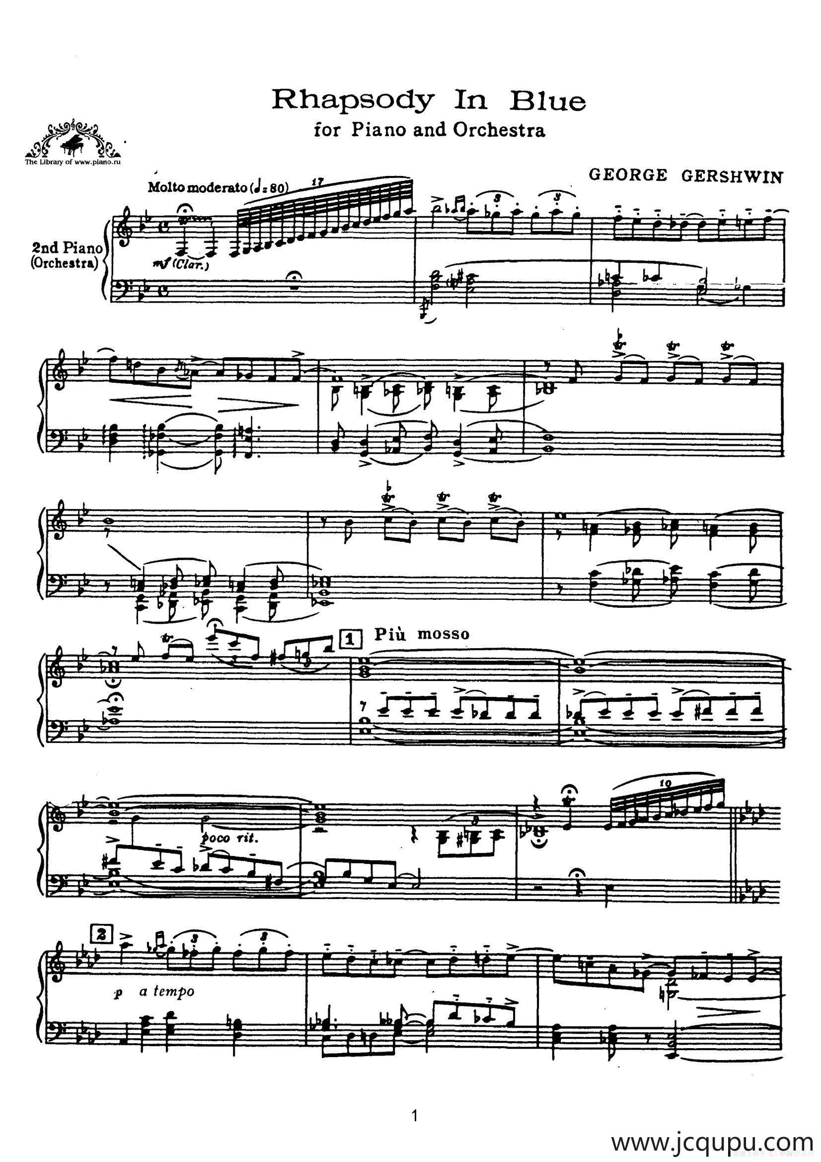 Rhapsody in Blue（蓝色狂想曲）（双钢琴）简谱