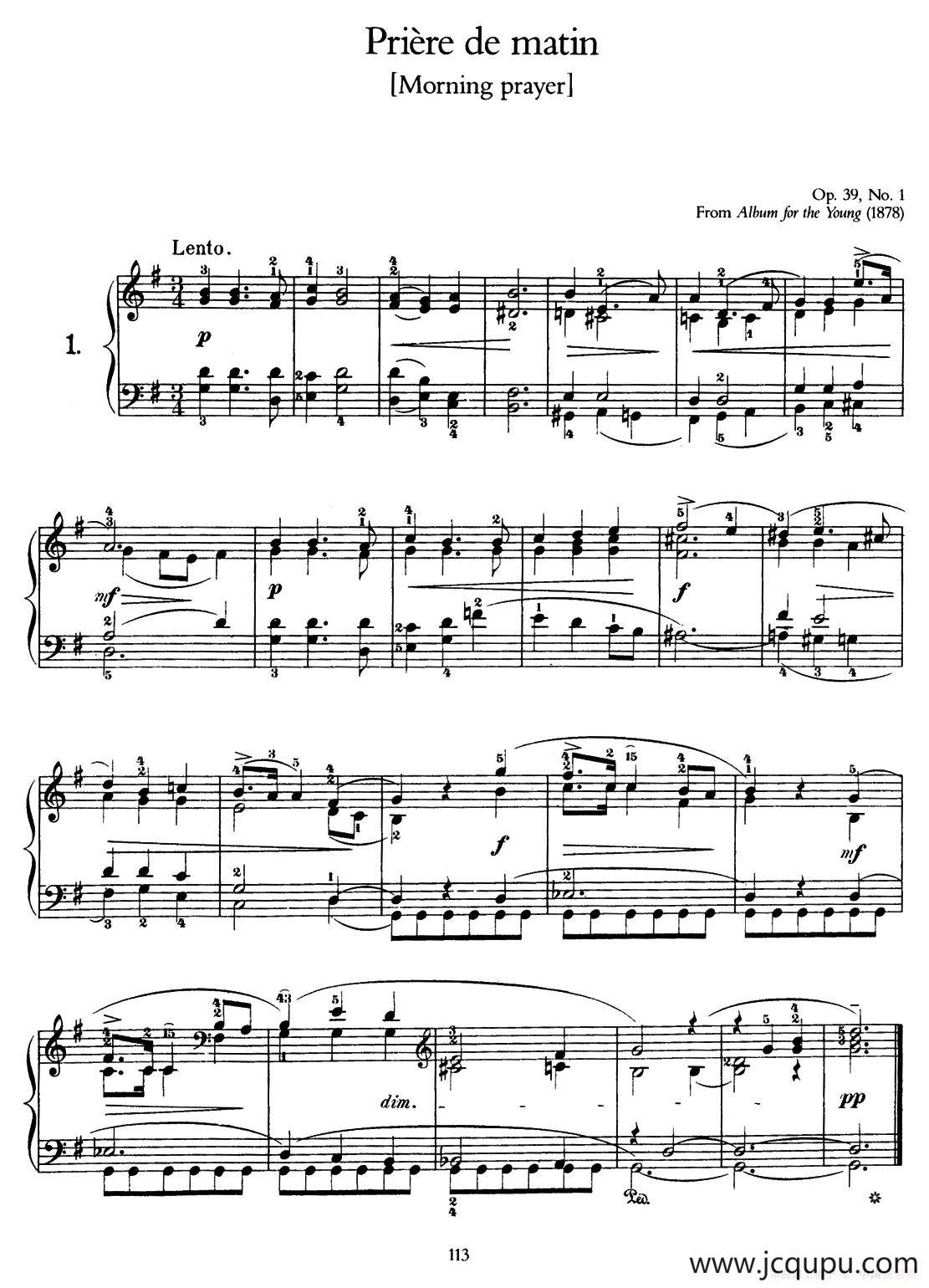 Album for the Young Op.39（儿童钢琴曲集）（1. 晨祈 Morning Prayer）简谱