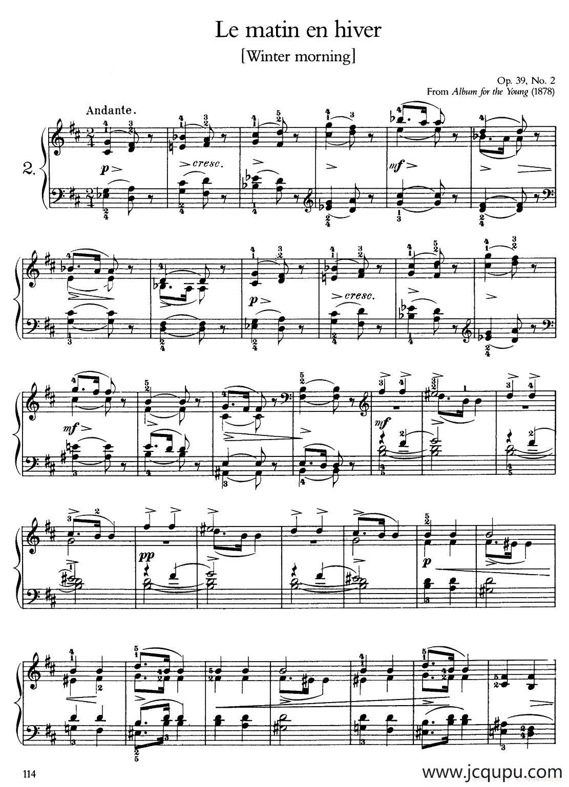 Album for the Young Op.39（儿童钢琴曲集）（2. 一个冬天的清晨 A Winter Morning）简谱