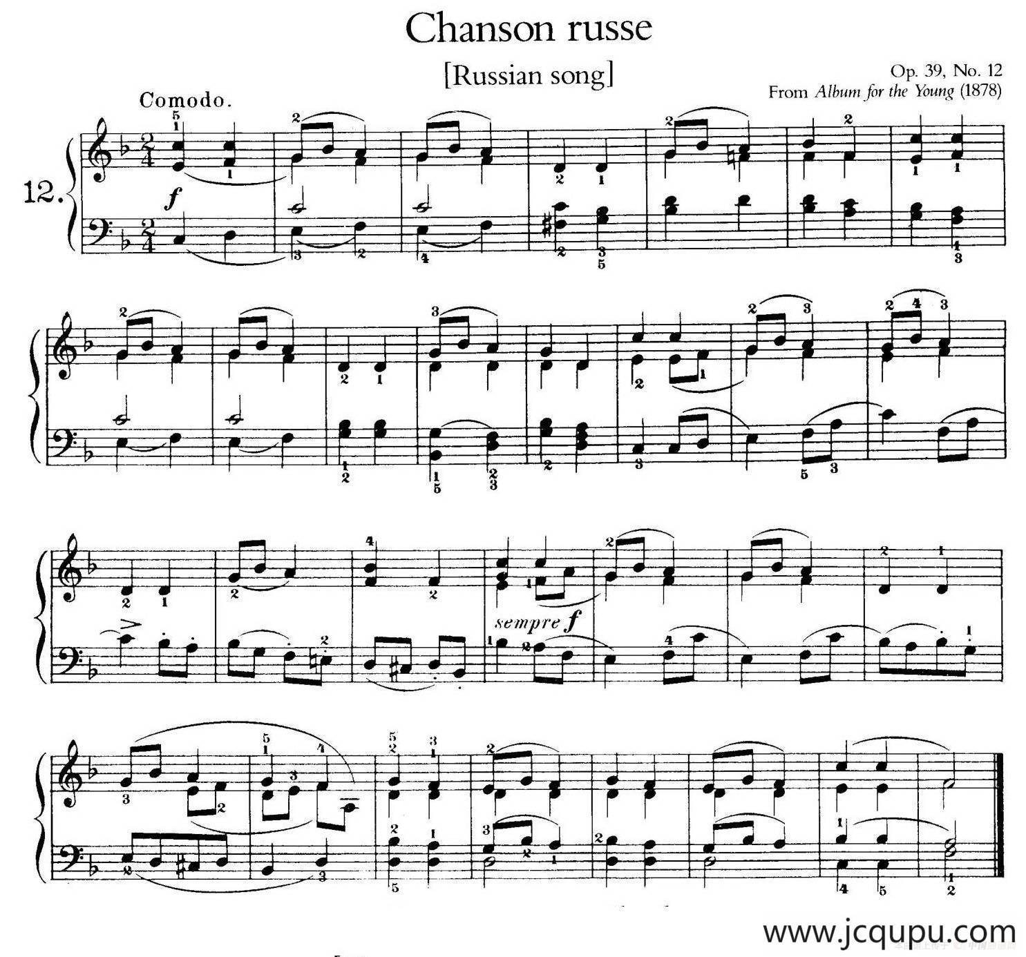 Album for the Young Op.39（儿童钢琴曲集）（12. 俄罗斯民歌 Russian Song）简谱
