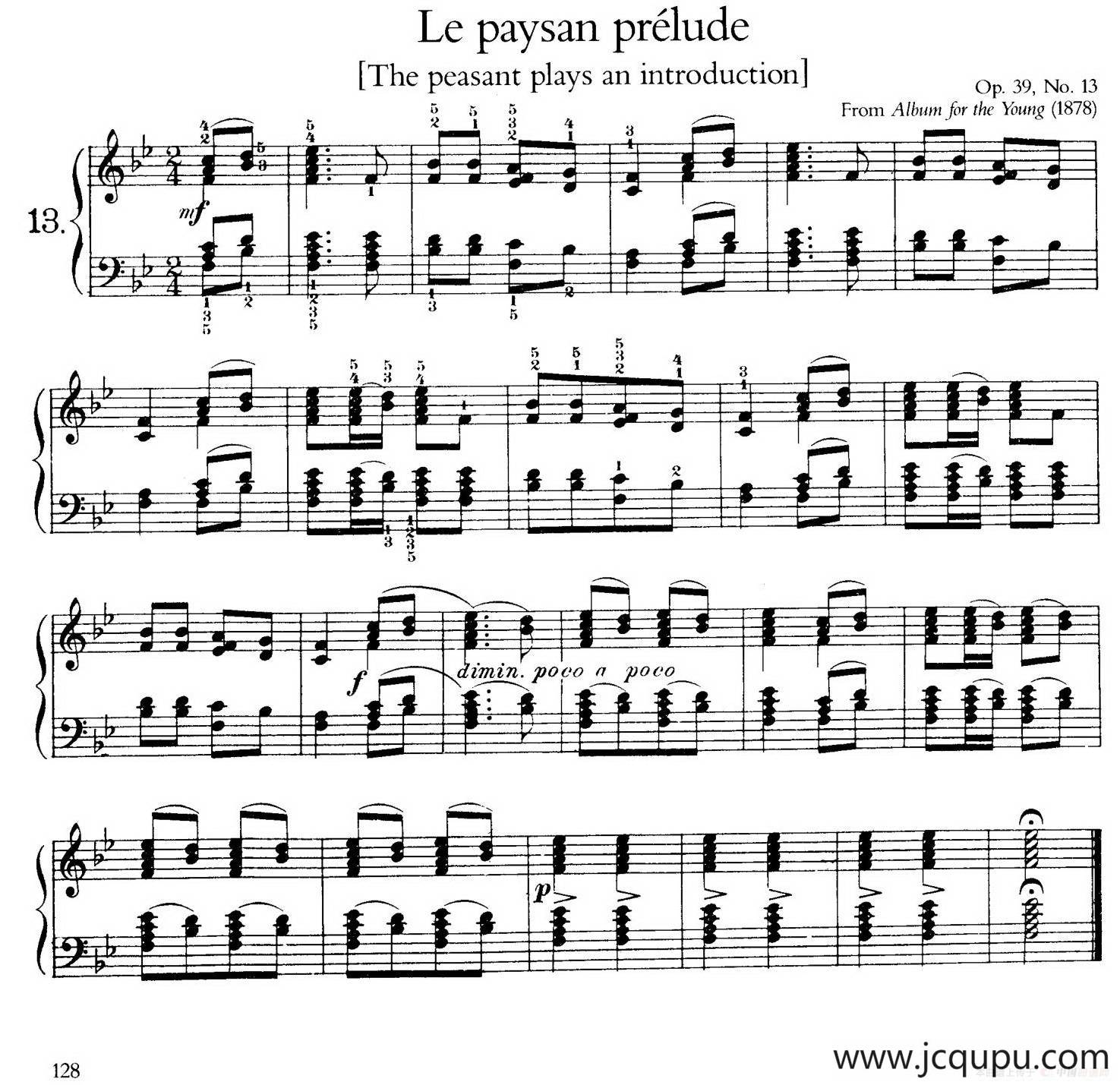 Album for the Young Op.39（儿童钢琴曲集）（13. 农民前奏曲 The Peasant Plays His Ziehharmonika）简谱
