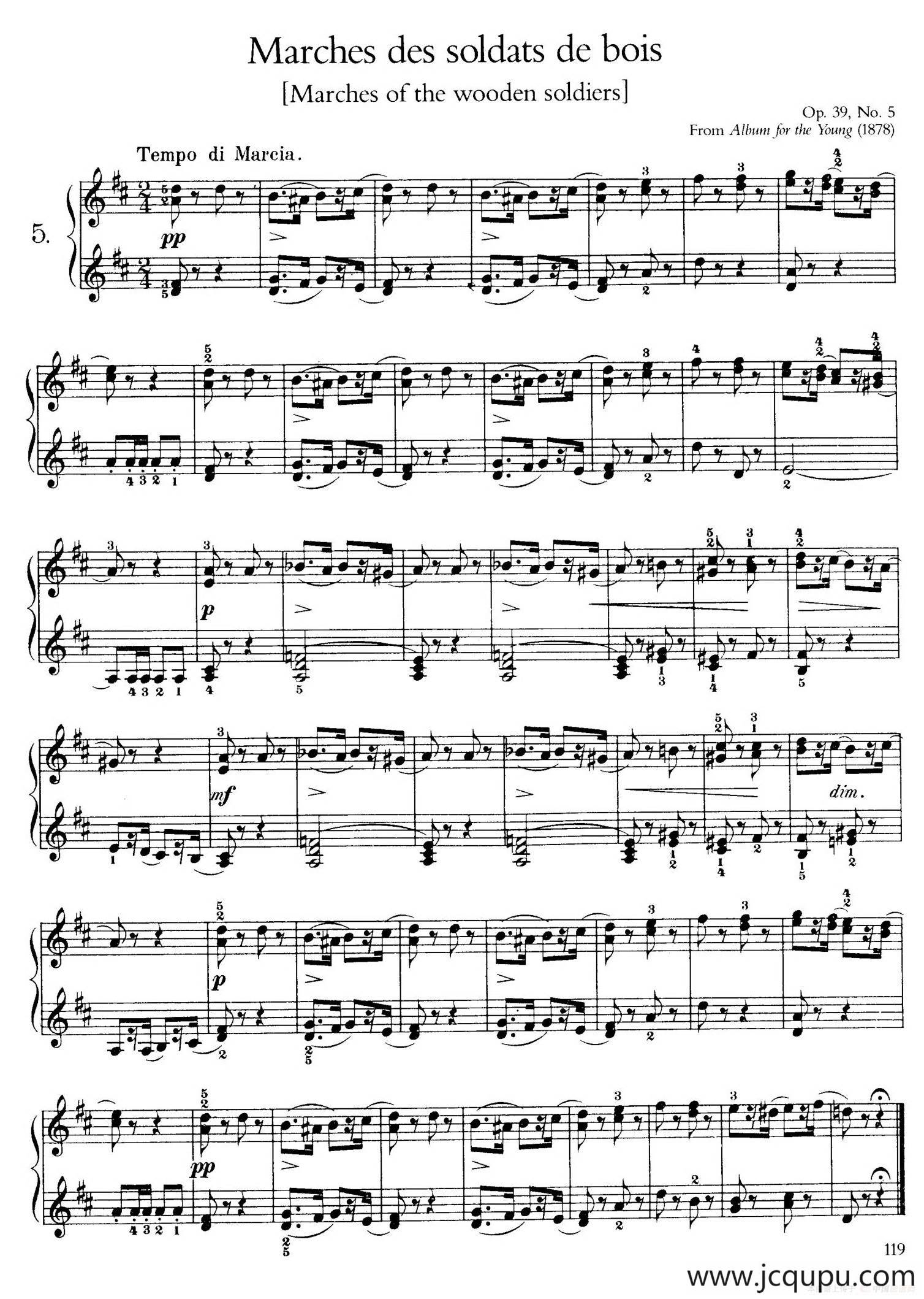 Album for the Young Op.39（儿童钢琴曲集）（5. 木偶士兵进行曲 March Of The Wooden Soldiers）简谱