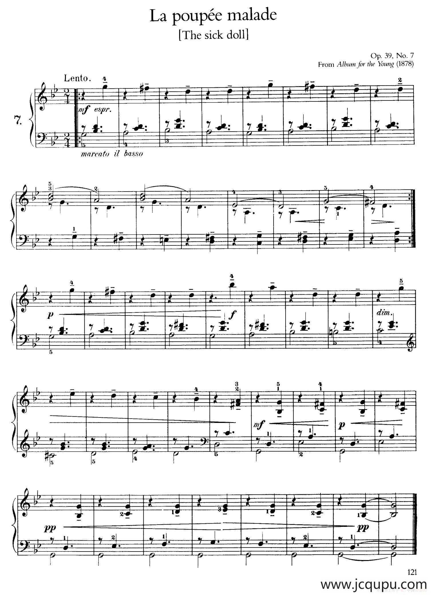 Album for the Young Op.39（儿童钢琴曲集）（7. 生病洋娃娃 The Sick Doll）简谱