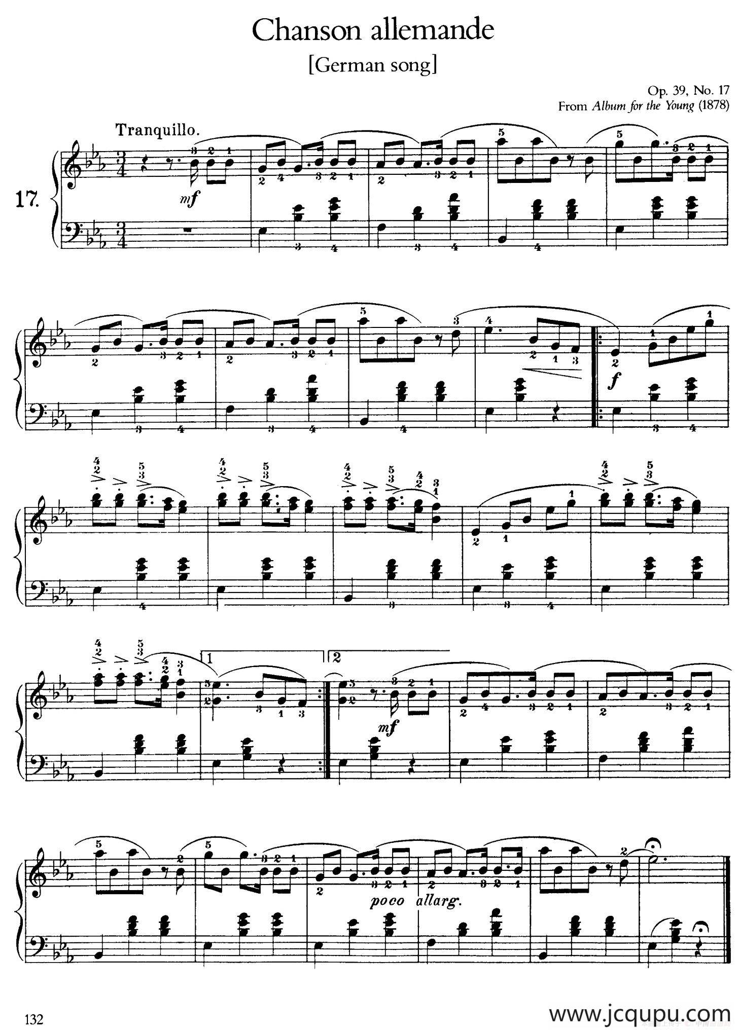 Album for the Young Op.39（儿童钢琴曲集）（17. 德国歌曲 German Song (Lanler)）简谱