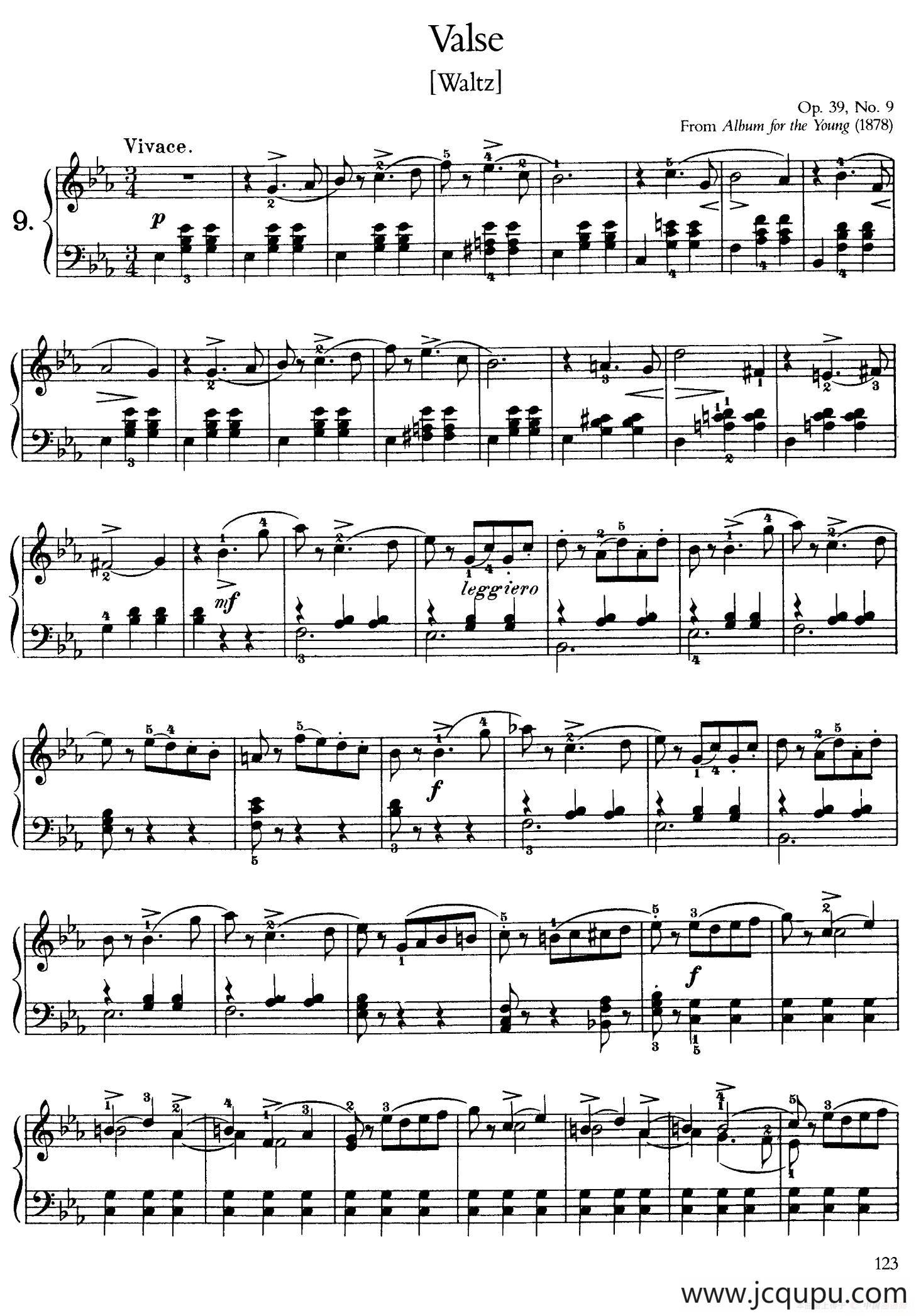 Album for the Young Op.39（儿童钢琴曲集）（9. 圆舞曲 Waltz）简谱