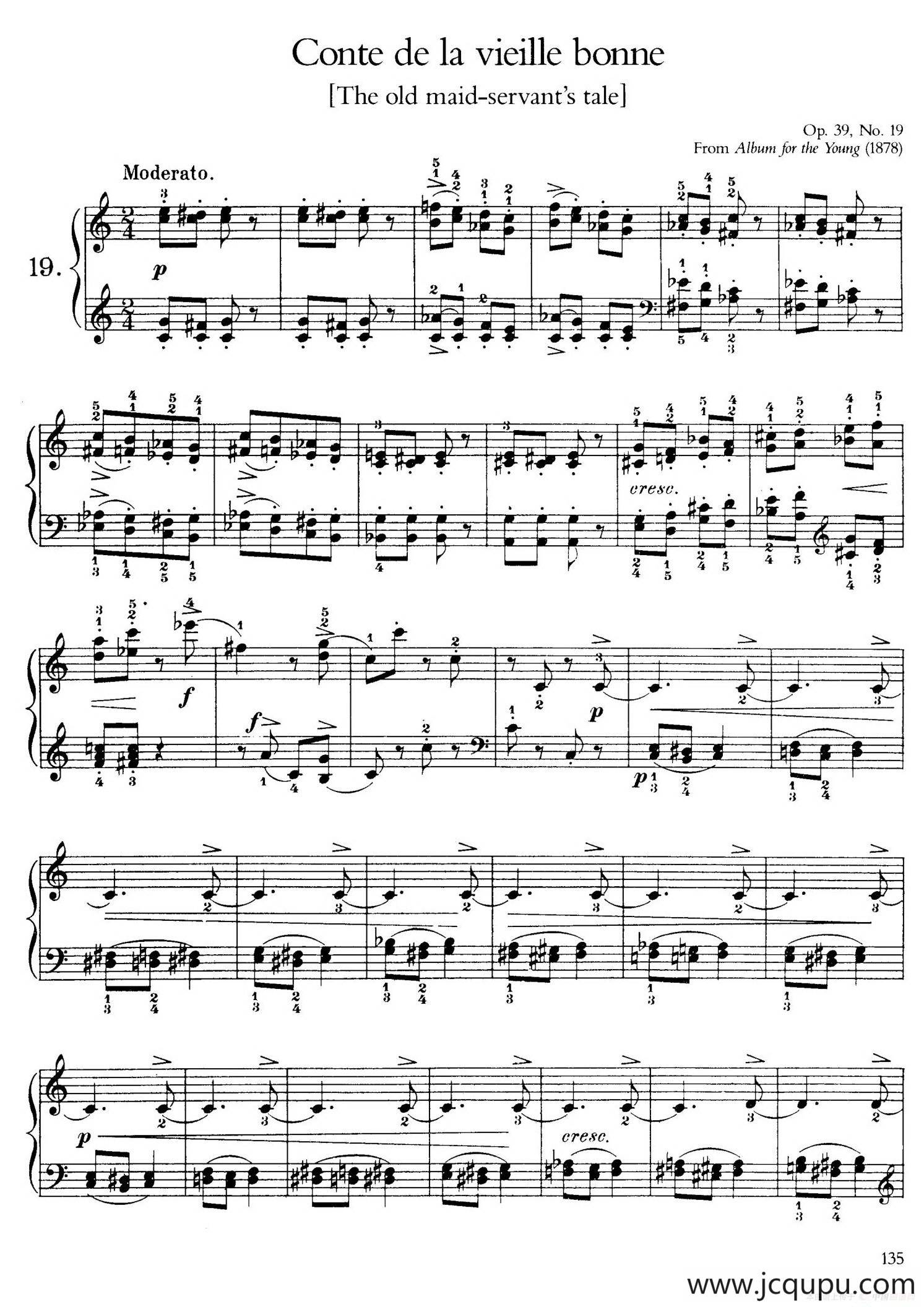 Album for the Young Op.39（儿童钢琴曲集）（19. 老保姆的故事 The Old Nurse's Tale）简谱