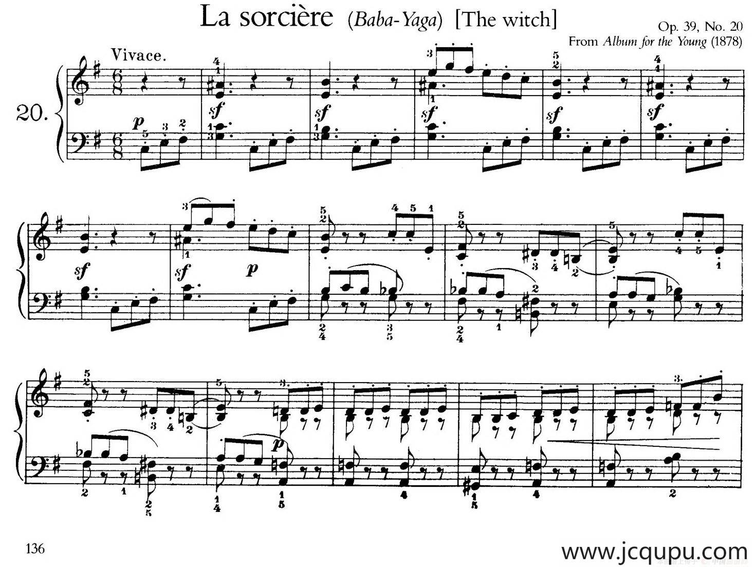 Album for the Young Op.39（儿童钢琴曲集）（20. 女巫巴巴 The Witch: Baba - Yaga）简谱
