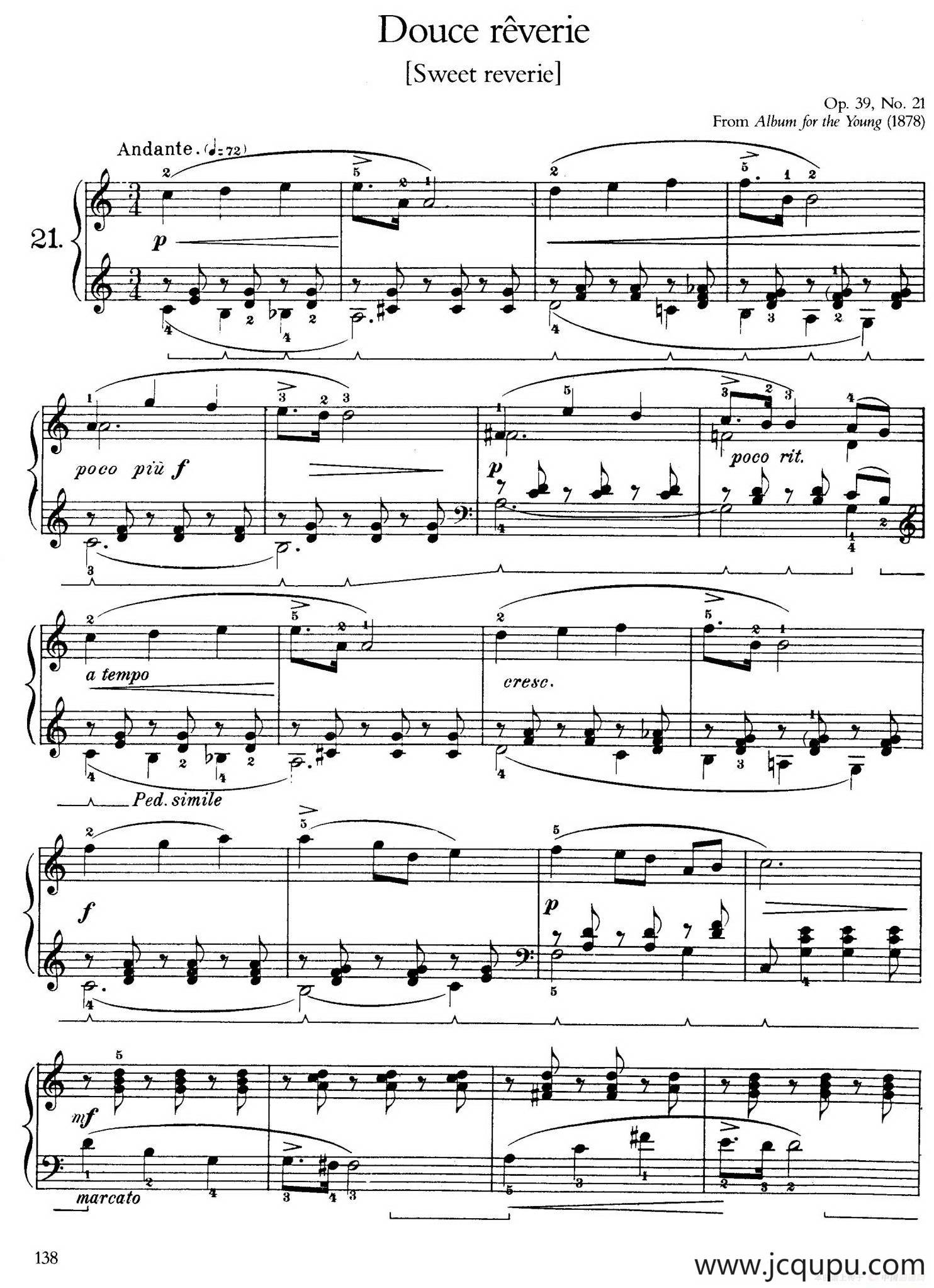 Album for the Young Op.39（儿童钢琴曲集）（21. 甜蜜的梦 Sweet Reverie）简谱