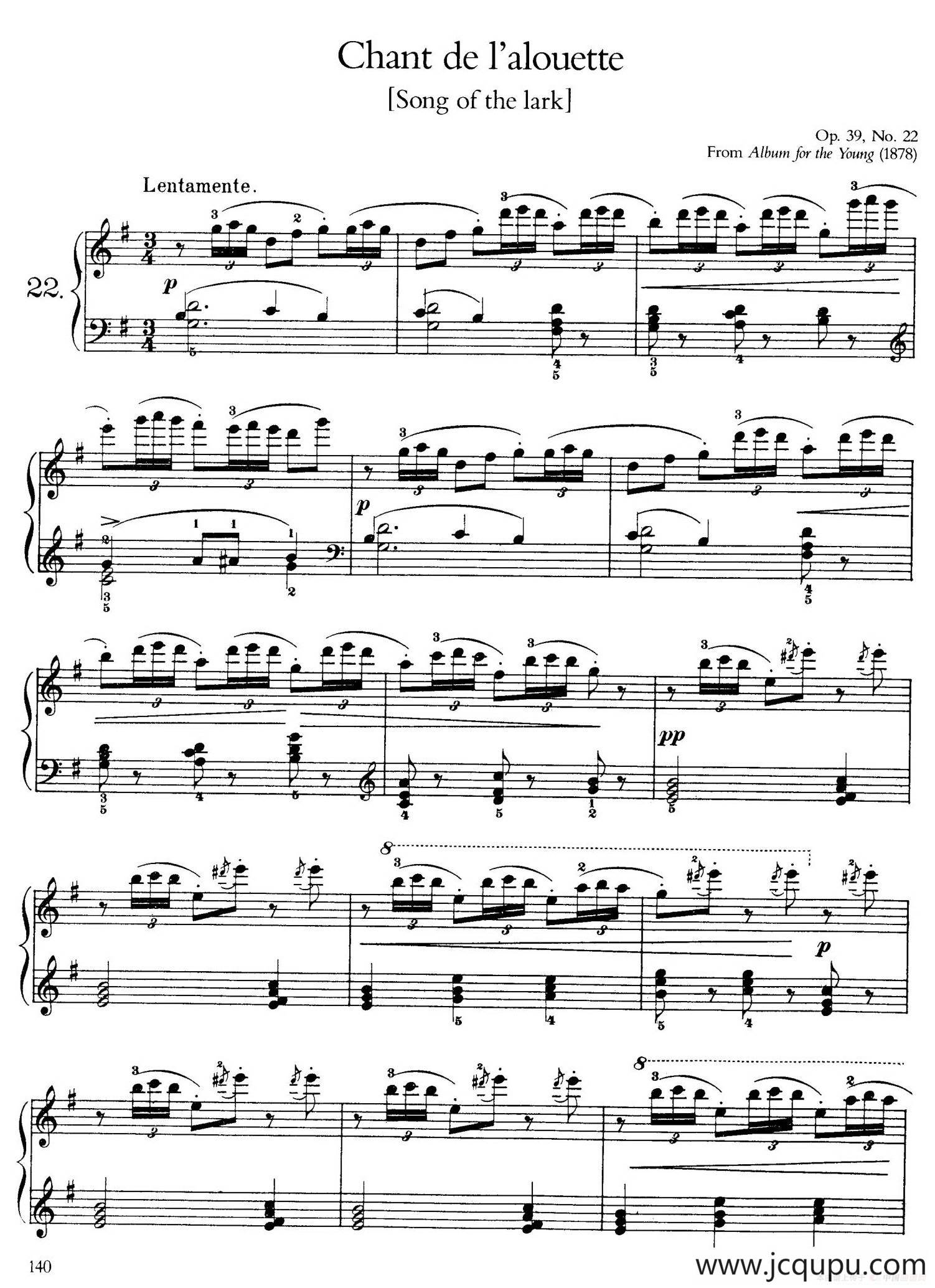 Album for the Young Op.39（儿童钢琴曲集）（22. 云雀之歌 Song of the Lark）简谱
