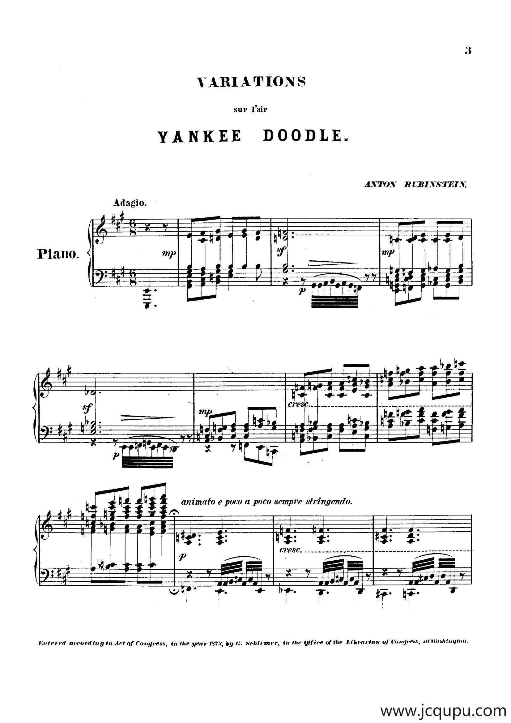 Variations on Yankee Doodle from Miscellenies Op.93（扬基嘟得主题变奏曲）简谱