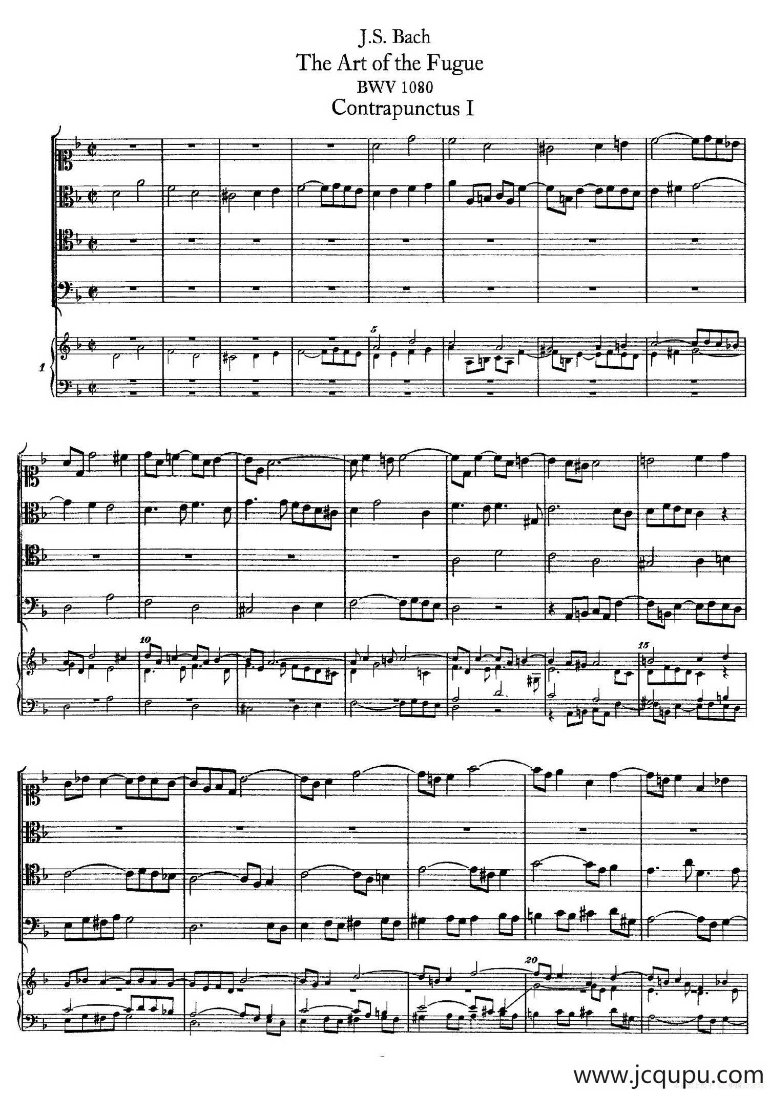 The Art of the Fugue BWV 1080（赋格的艺术-I ）简谱