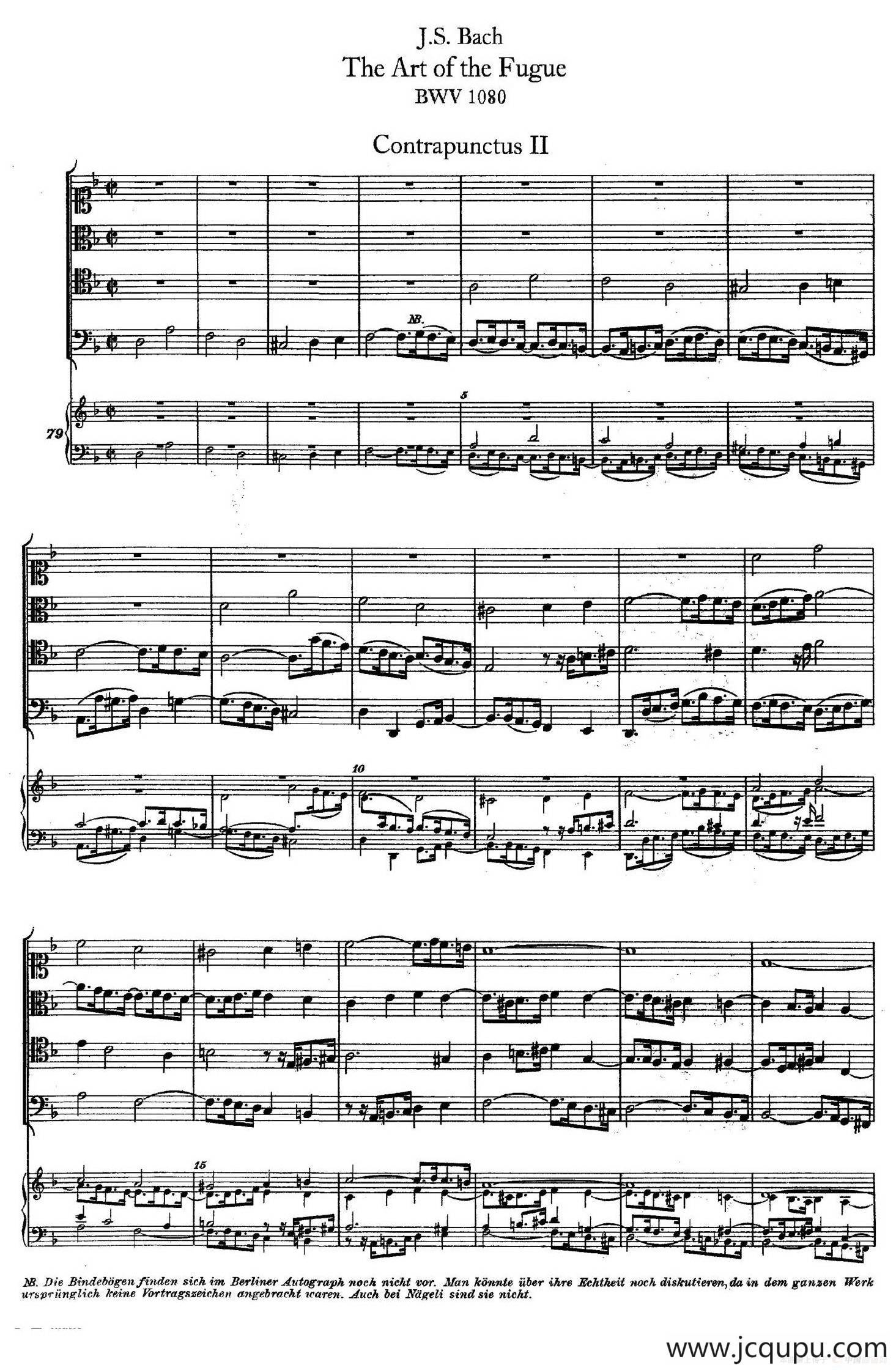 The Art of the Fugue BWV 1080（赋格的艺术-II）简谱