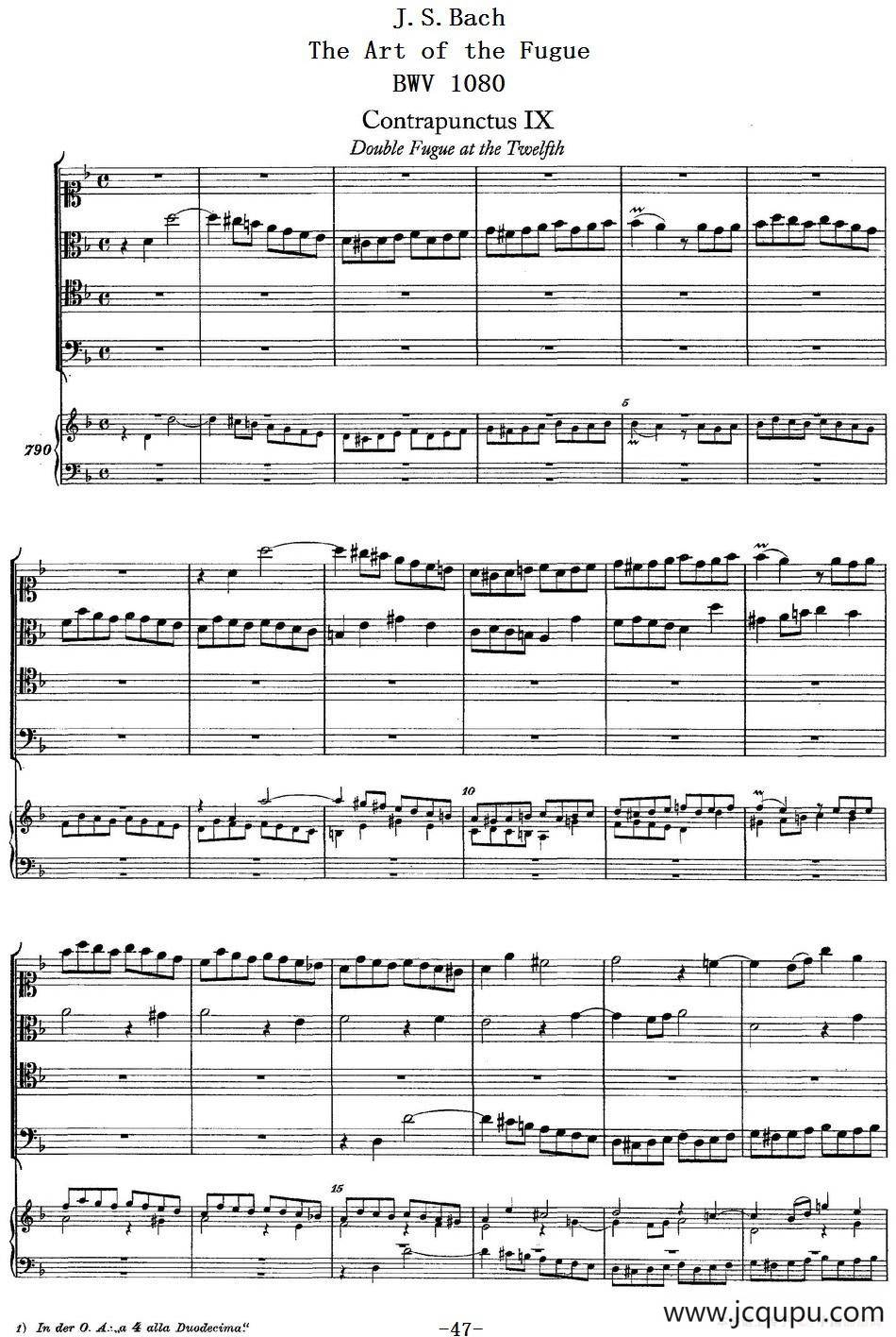 The Art of the Fugue BWV 1080（赋格的艺术-IX）简谱