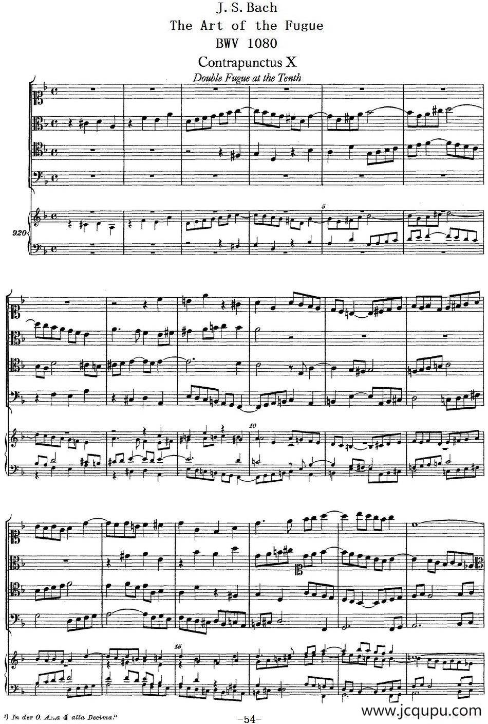 The Art of the Fugue BWV 1080（赋格的艺术-X）简谱