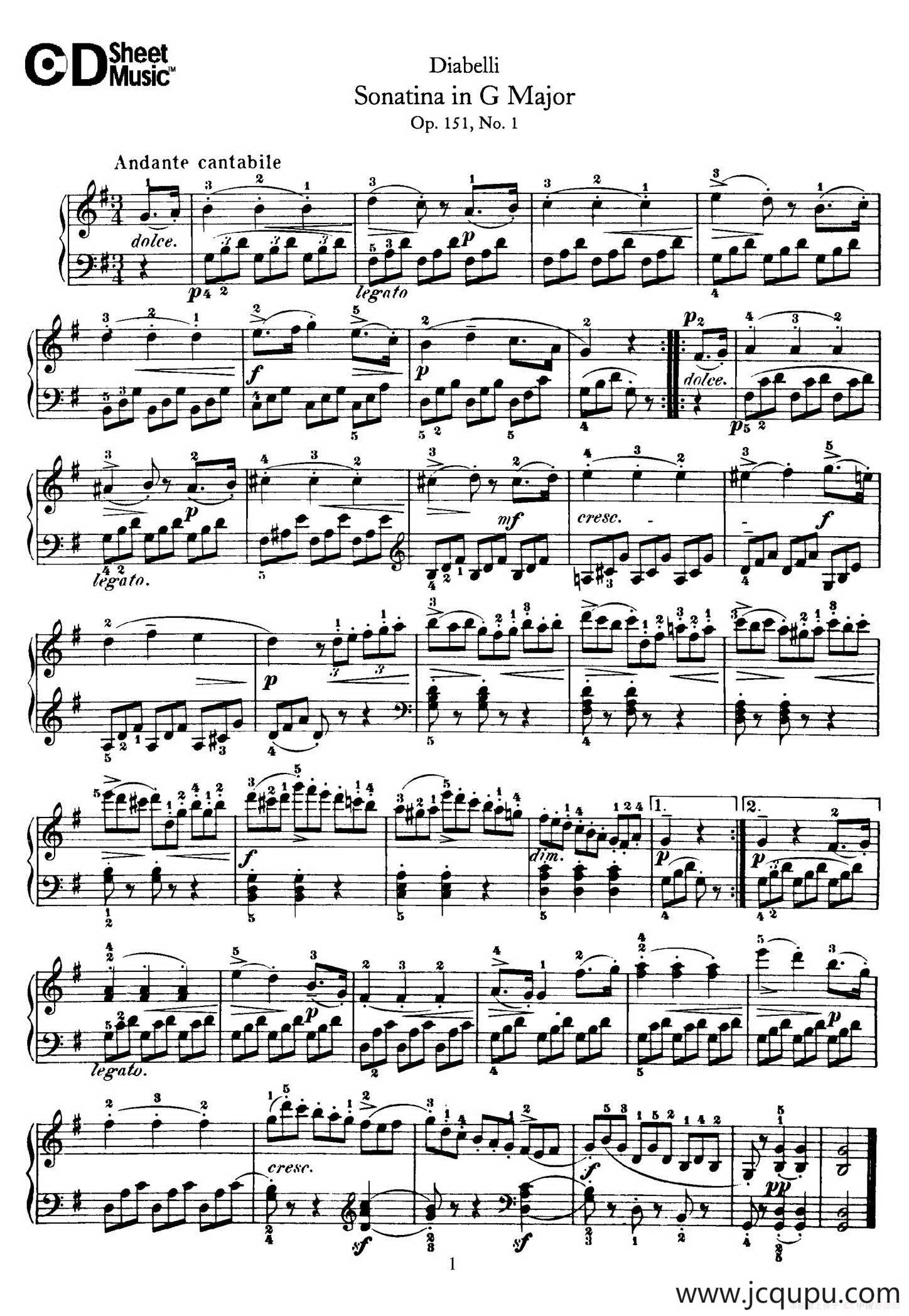 4 Piano Sonatinas（4首钢琴小奏鸣曲）（Op.151 No.1）简谱