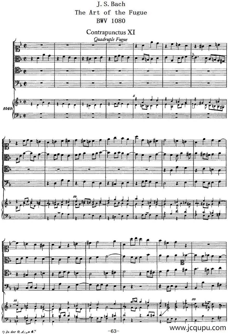 The Art of the Fugue BWV 1080（赋格的艺术-XI）简谱