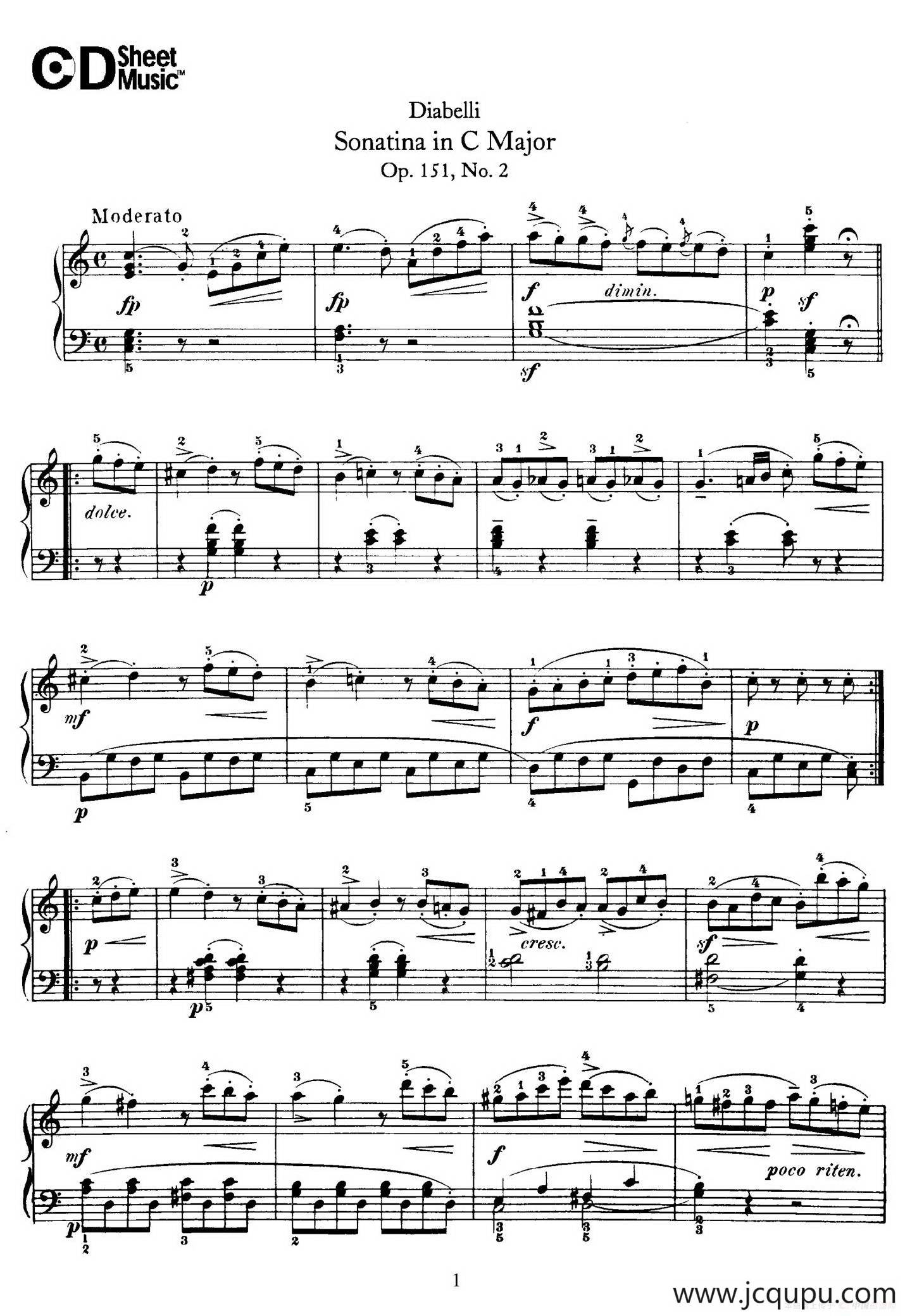 4 Piano Sonatinas（4首钢琴小奏鸣曲）（Op.151 No.2）简谱