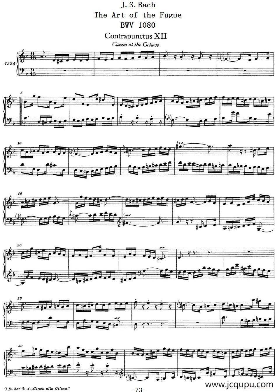 The Art of the Fugue BWV 1080（赋格的艺术-XII）简谱