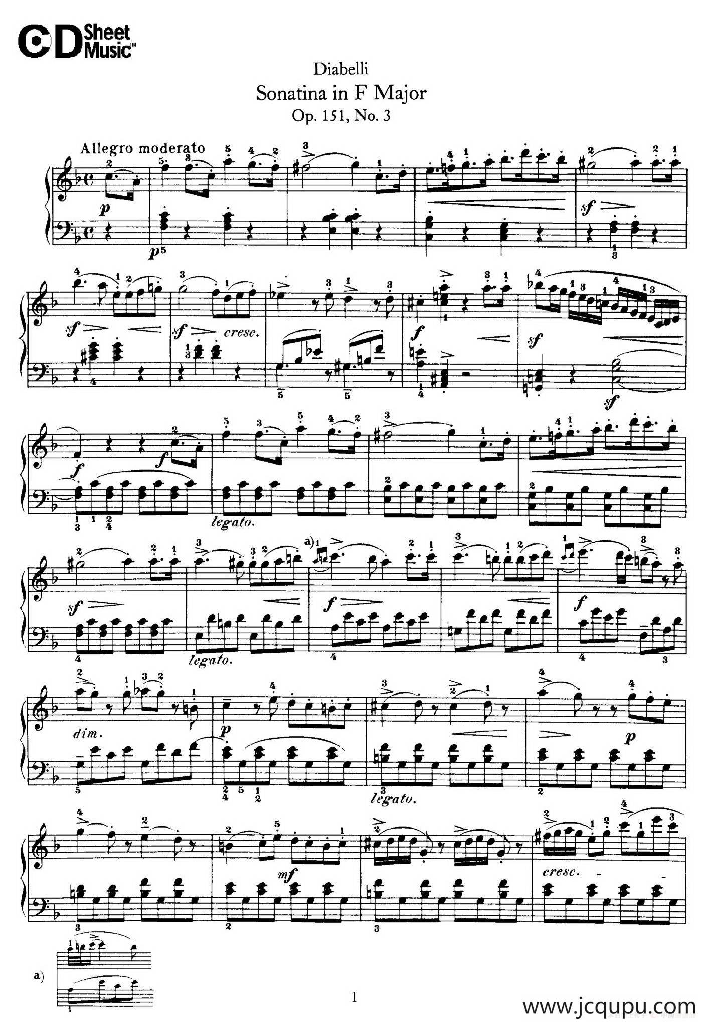 4 Piano Sonatinas（4首钢琴小奏鸣曲）（Op.151 No.3）简谱