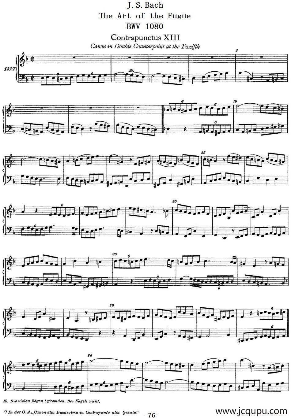 The Art of the Fugue BWV 1080（赋格的艺术-XIII）简谱
