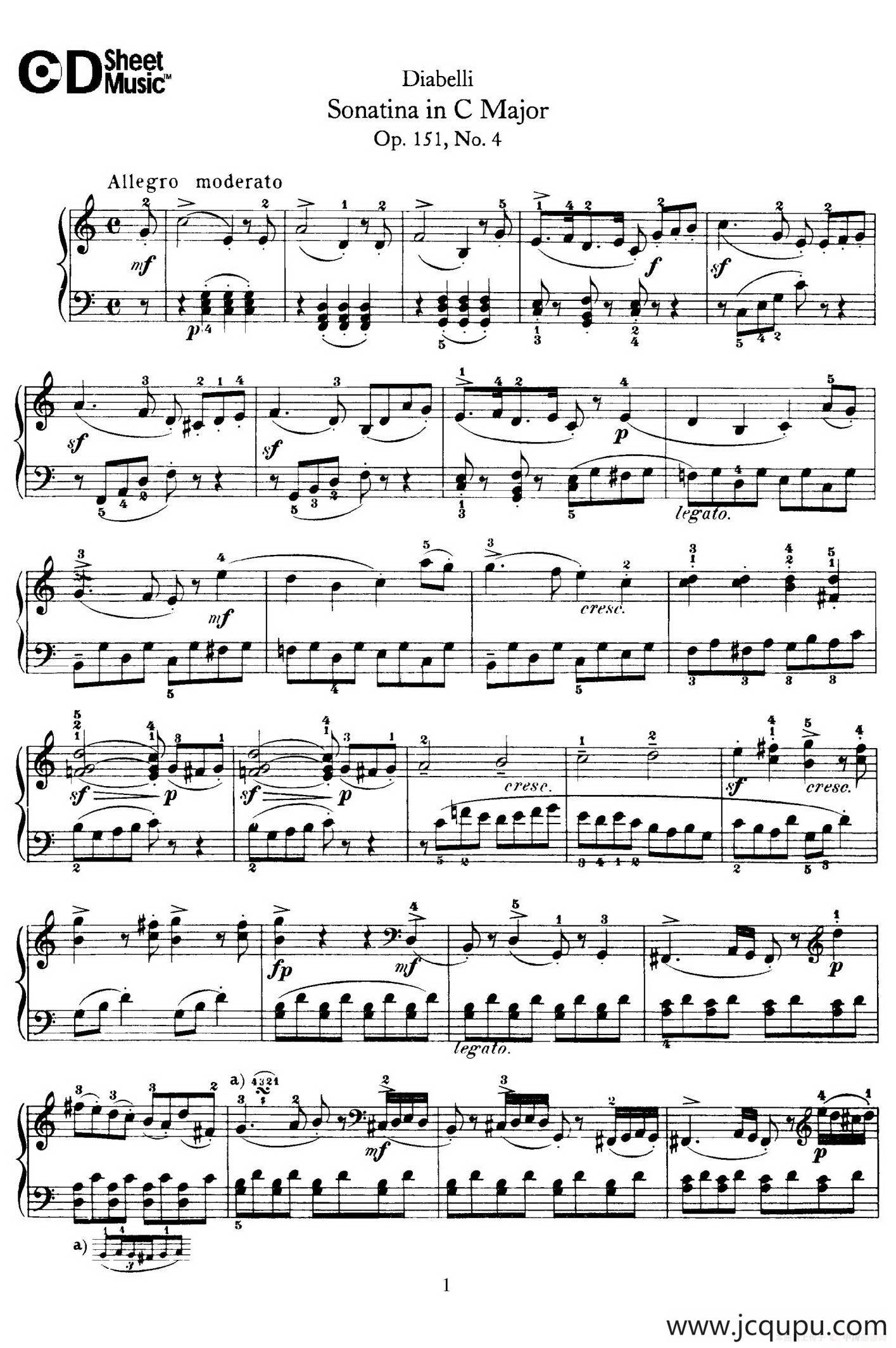 4 Piano Sonatinas（4首钢琴小奏鸣曲）（Op.151 No.4）简谱