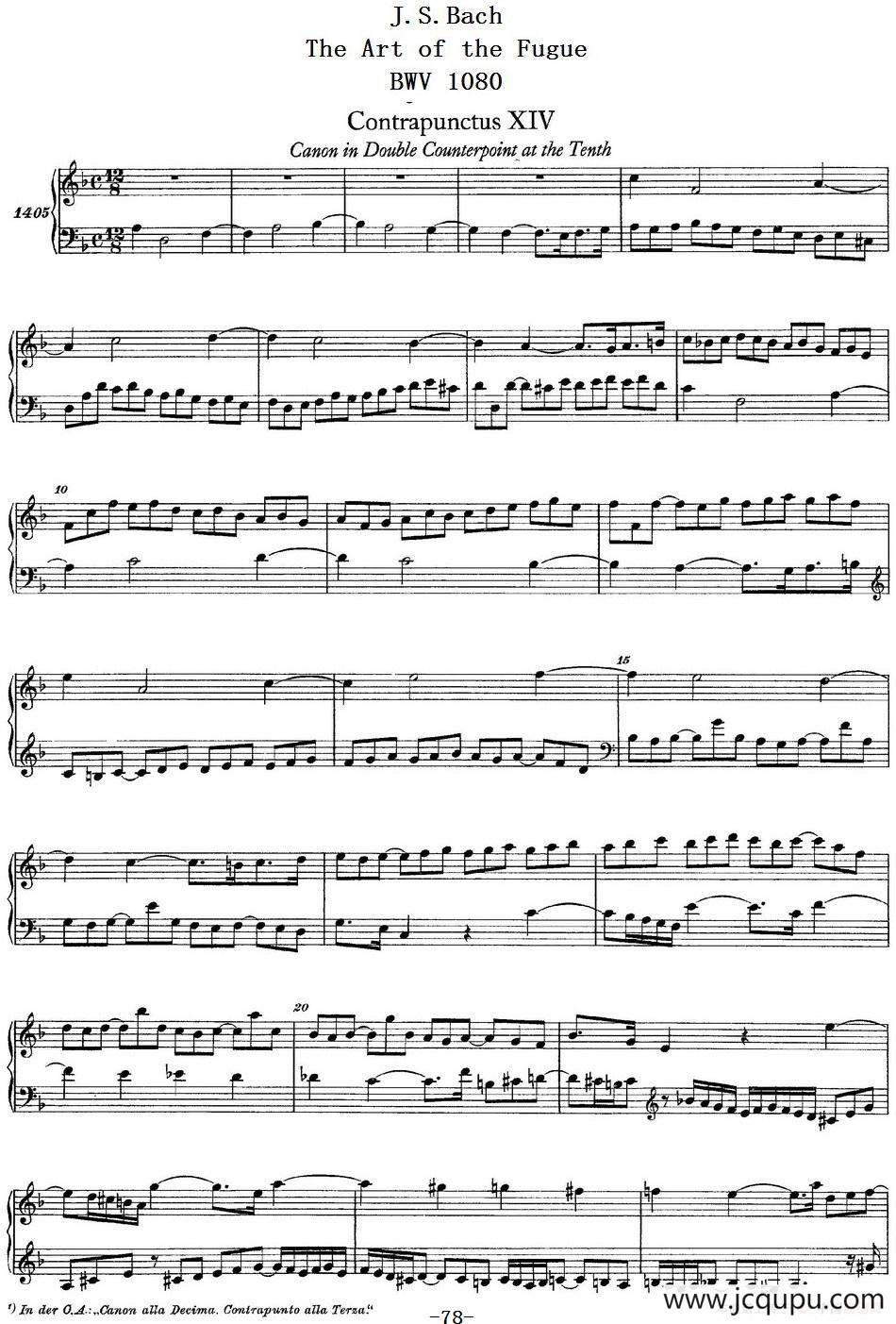 The Art of the Fugue BWV 1080（赋格的艺术-XIV）简谱