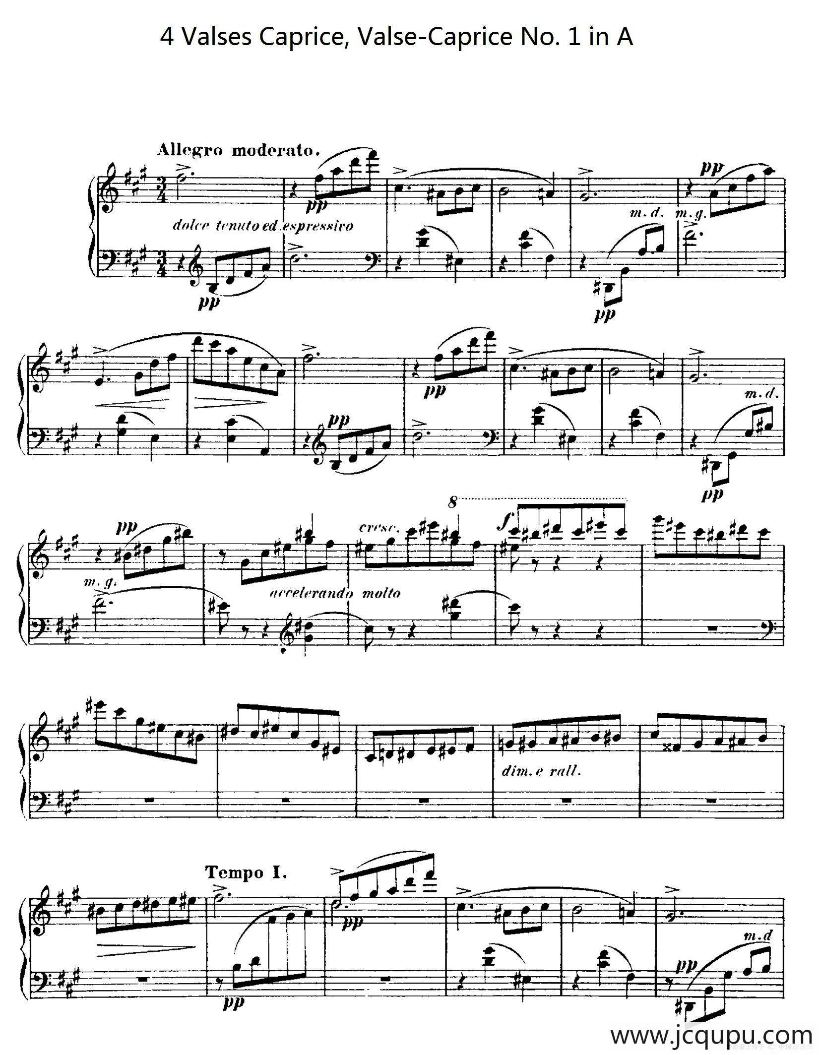 4 Valses Caprice（4首随想圆舞曲）（No. 1 in A）简谱