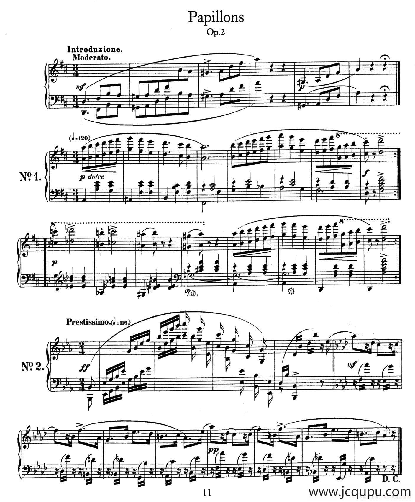Pappillons Op.2（蝴蝶）简谱