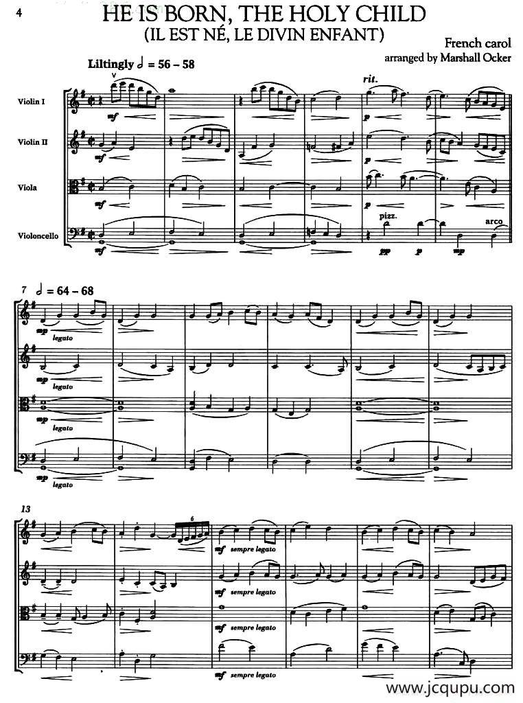 HE IS BORN,THE HOLY CHILD（圣诞音乐、弦乐四重奏）简谱