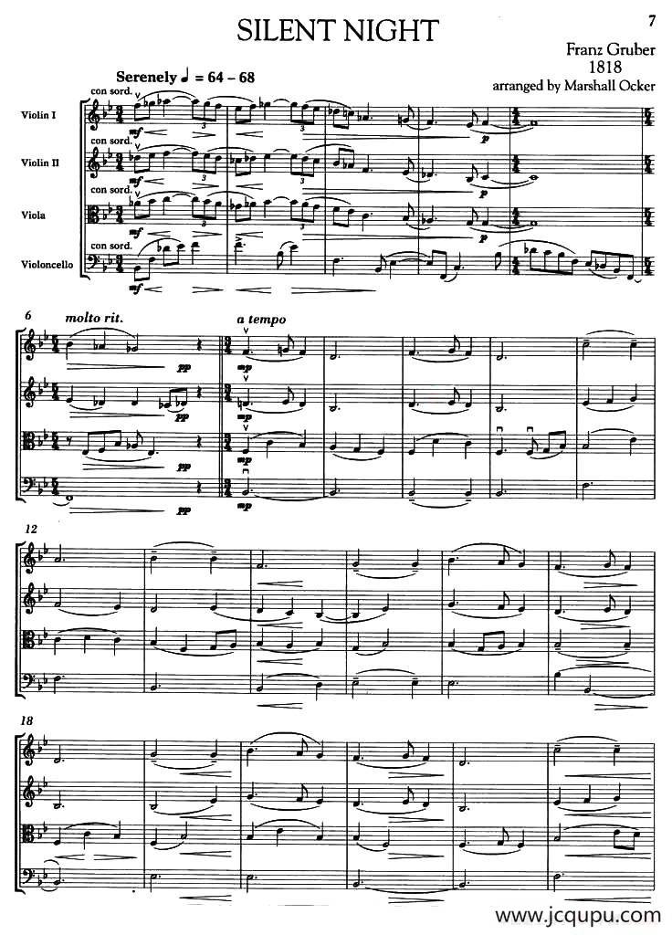 SILENT NIGHT（圣诞音乐、弦乐四重奏）简谱
