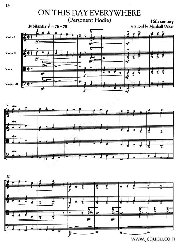 ON THIS DAY EVERYWHERE（圣诞音乐、弦乐四重奏）简谱