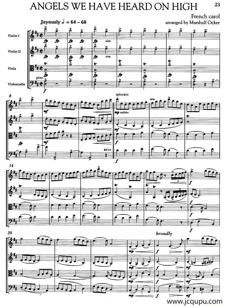 .ANGELS WE HAVE HEARD ON HIGH（圣诞音乐、弦乐四重奏）简谱