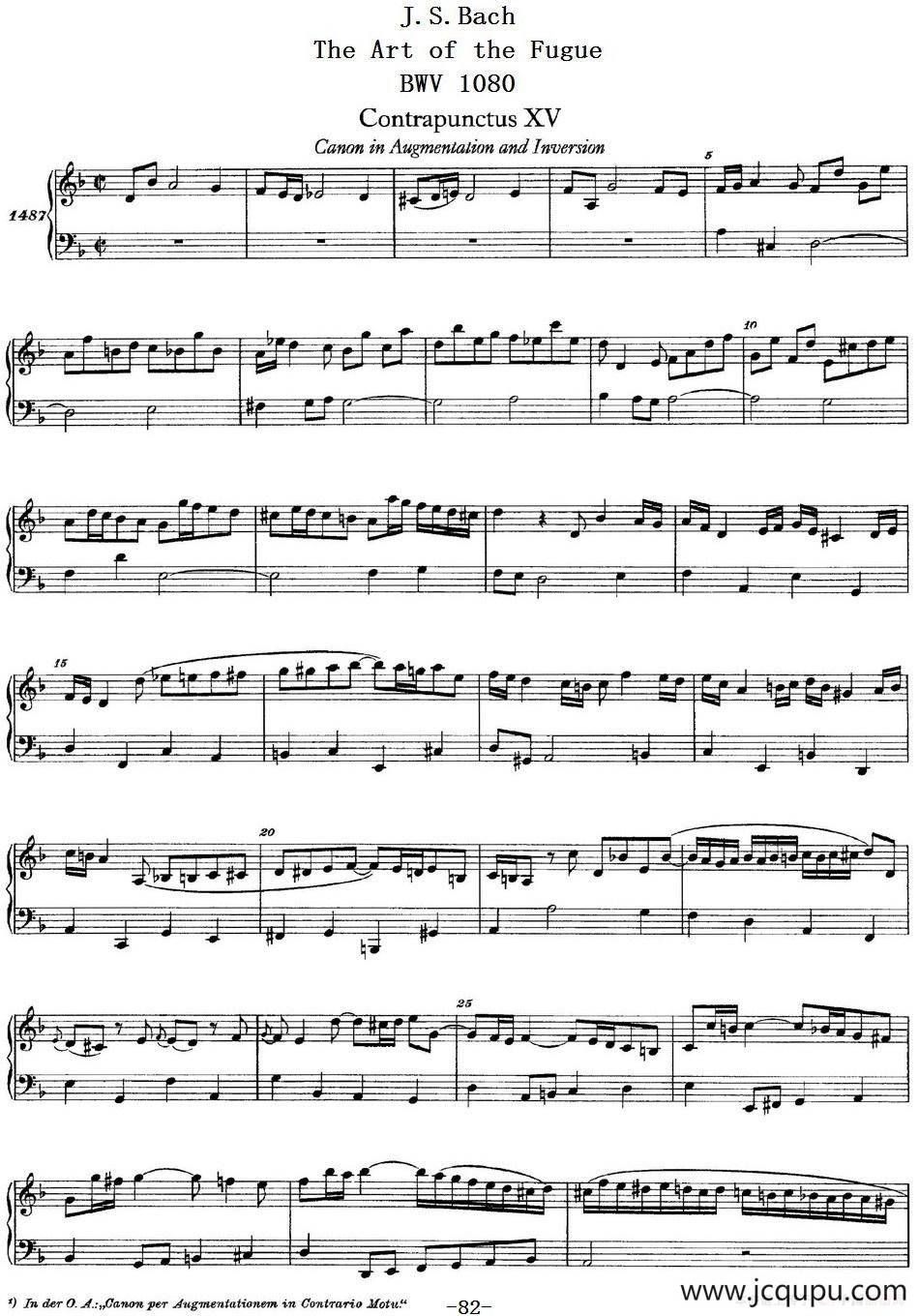The Art of the Fugue BWV 1080（赋格的艺术-XV）简谱