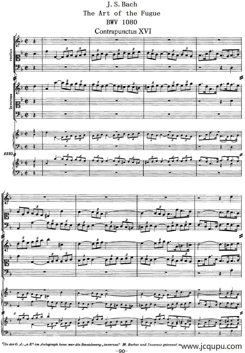 The Art of the Fugue BWV 1080（赋格的艺术-XVI）简谱