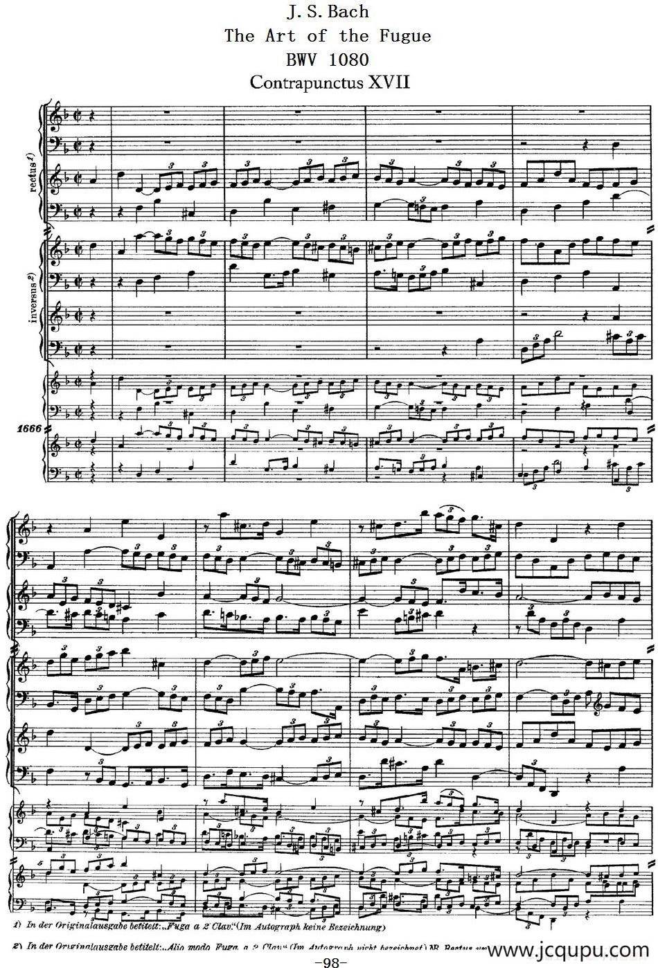 The Art of the Fugue BWV 1080（赋格的艺术-XVII）简谱
